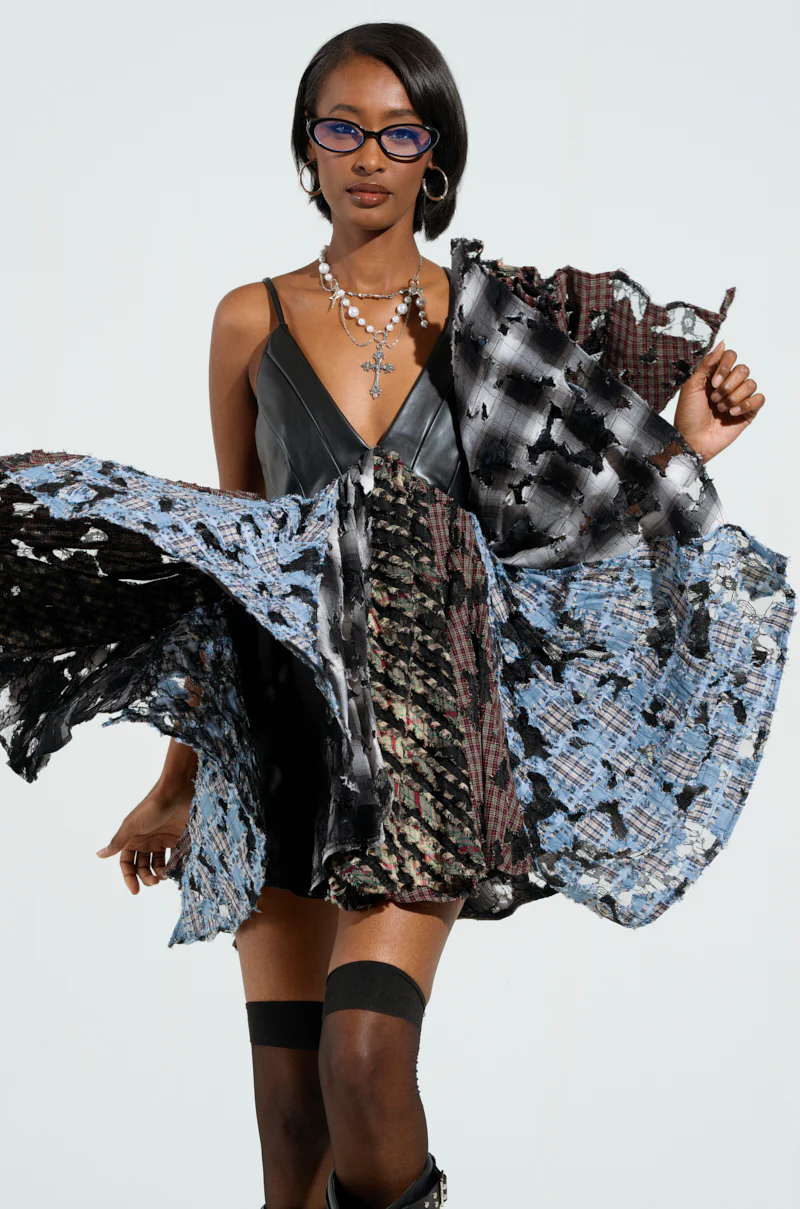 Take Me Away Distressed Plaid Mini Dress