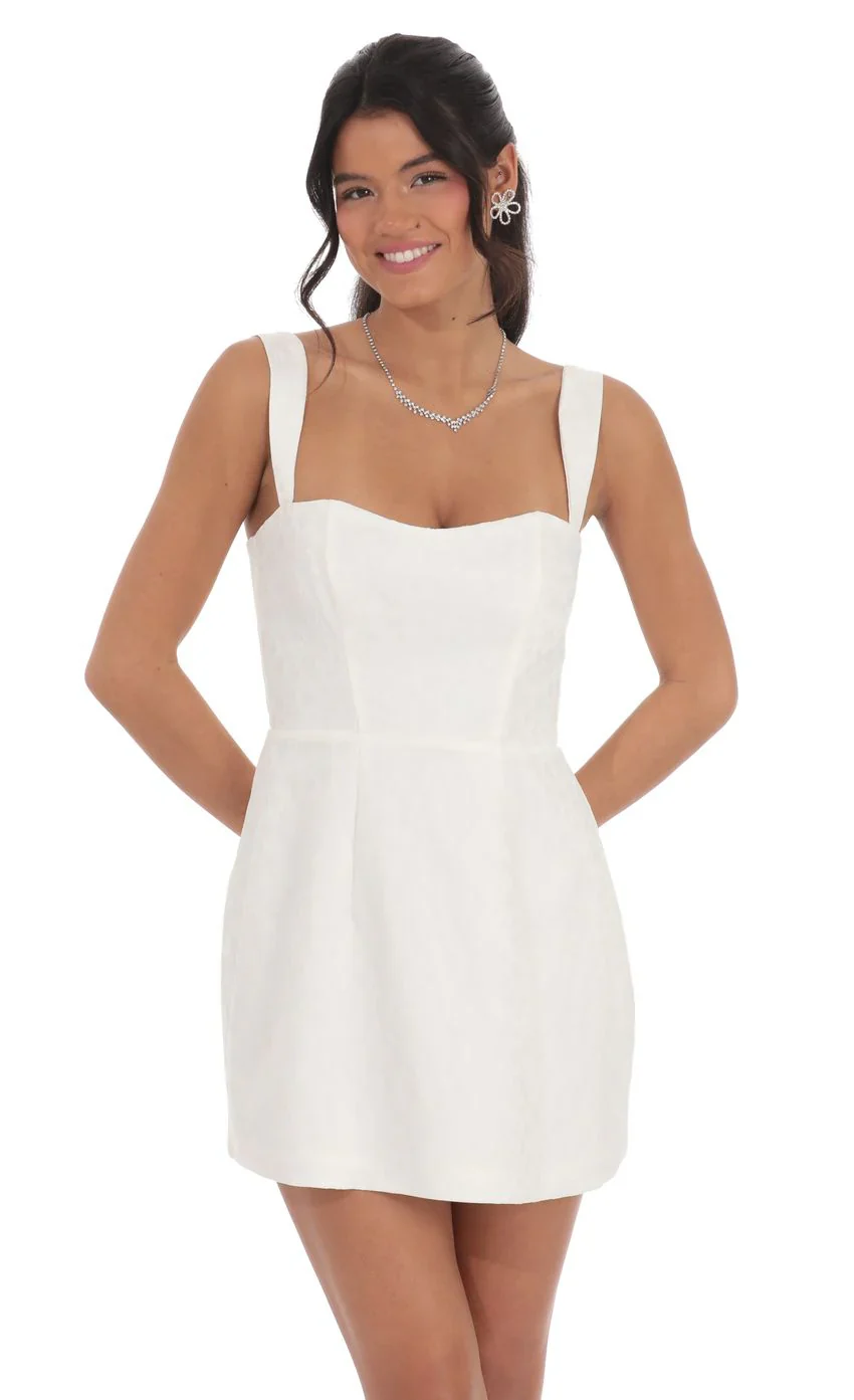 Jacquard Corset A-Line Dress in White