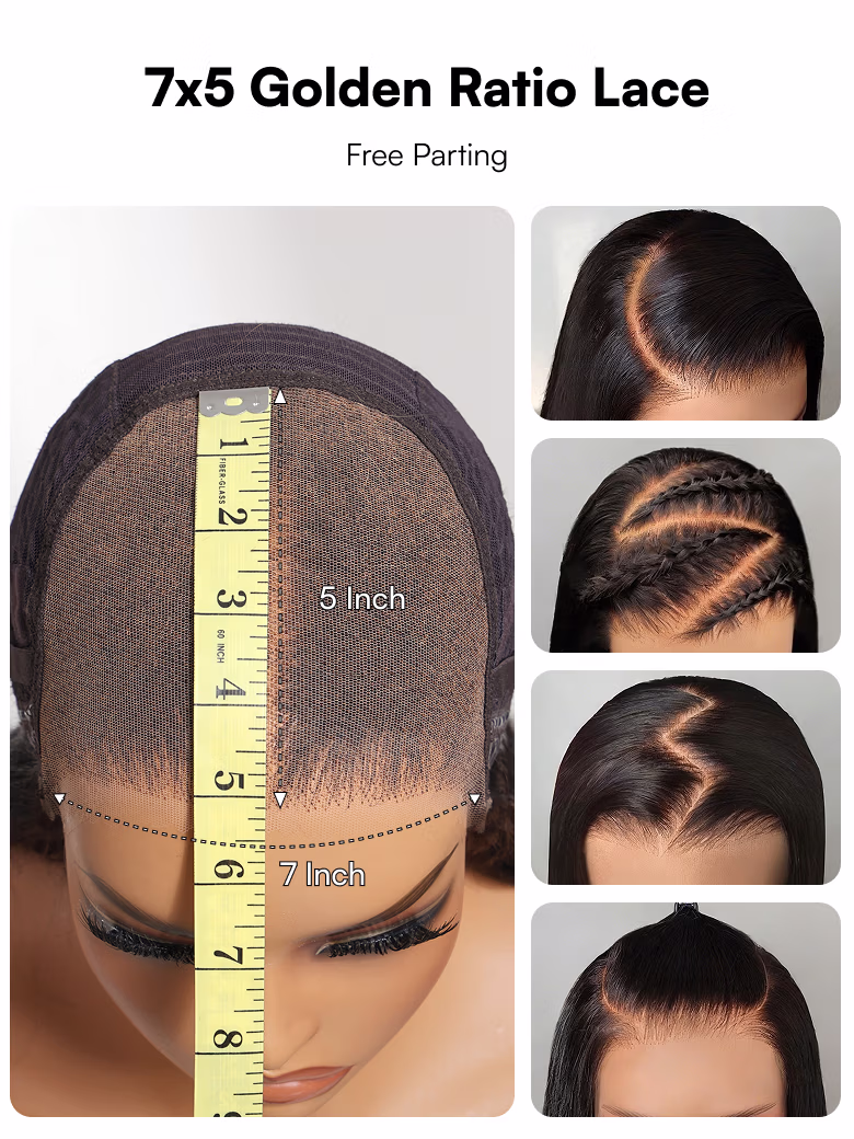 Golden Brown Highlight Water Wave 7x5 Bye Bye Knots Lace Closure Glueless Human Hair Wig with Drawstring