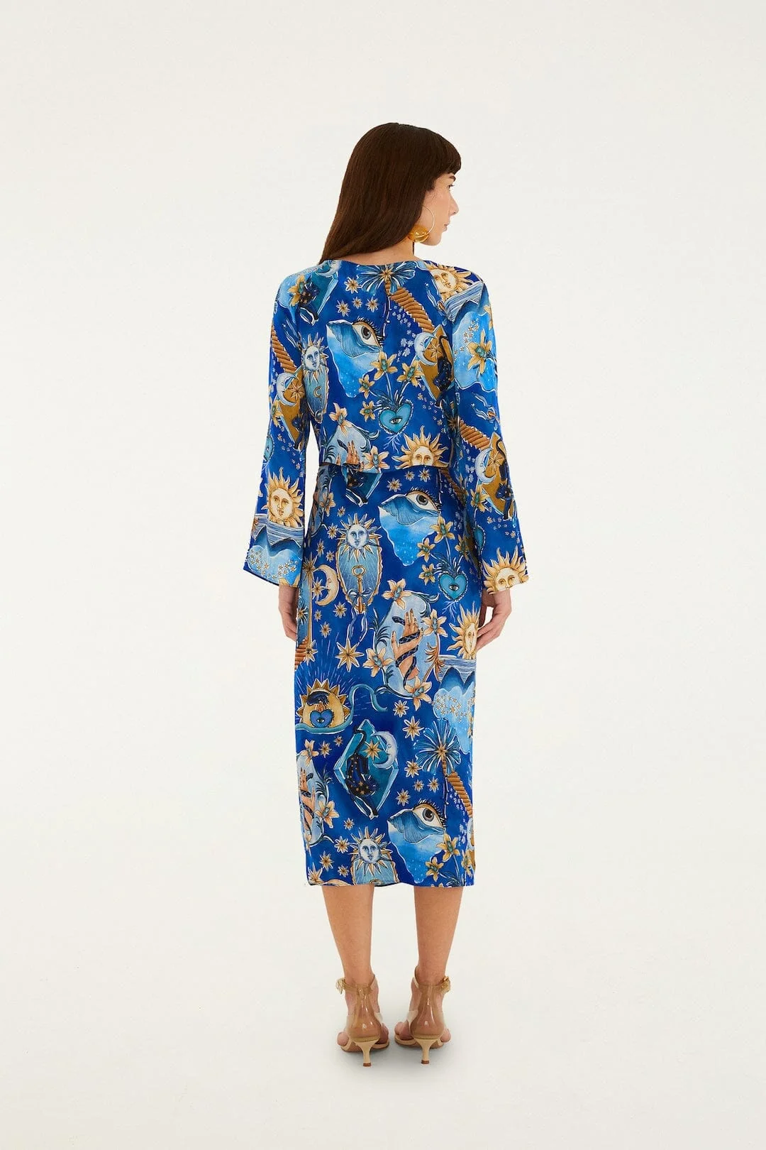 Blue Mystical Front Cut-Out Crop Blouse and Skirt Set