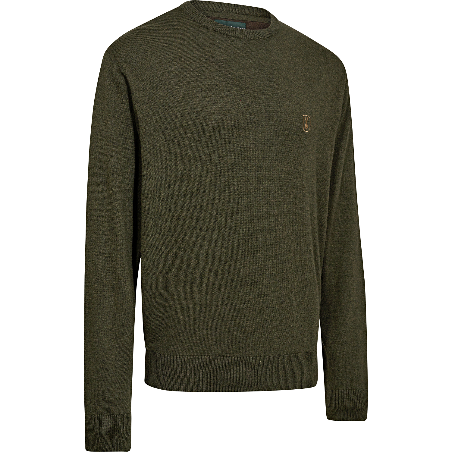 Harrington Knitted Jumper Men, With Round Neck (Forest Ember Melange)