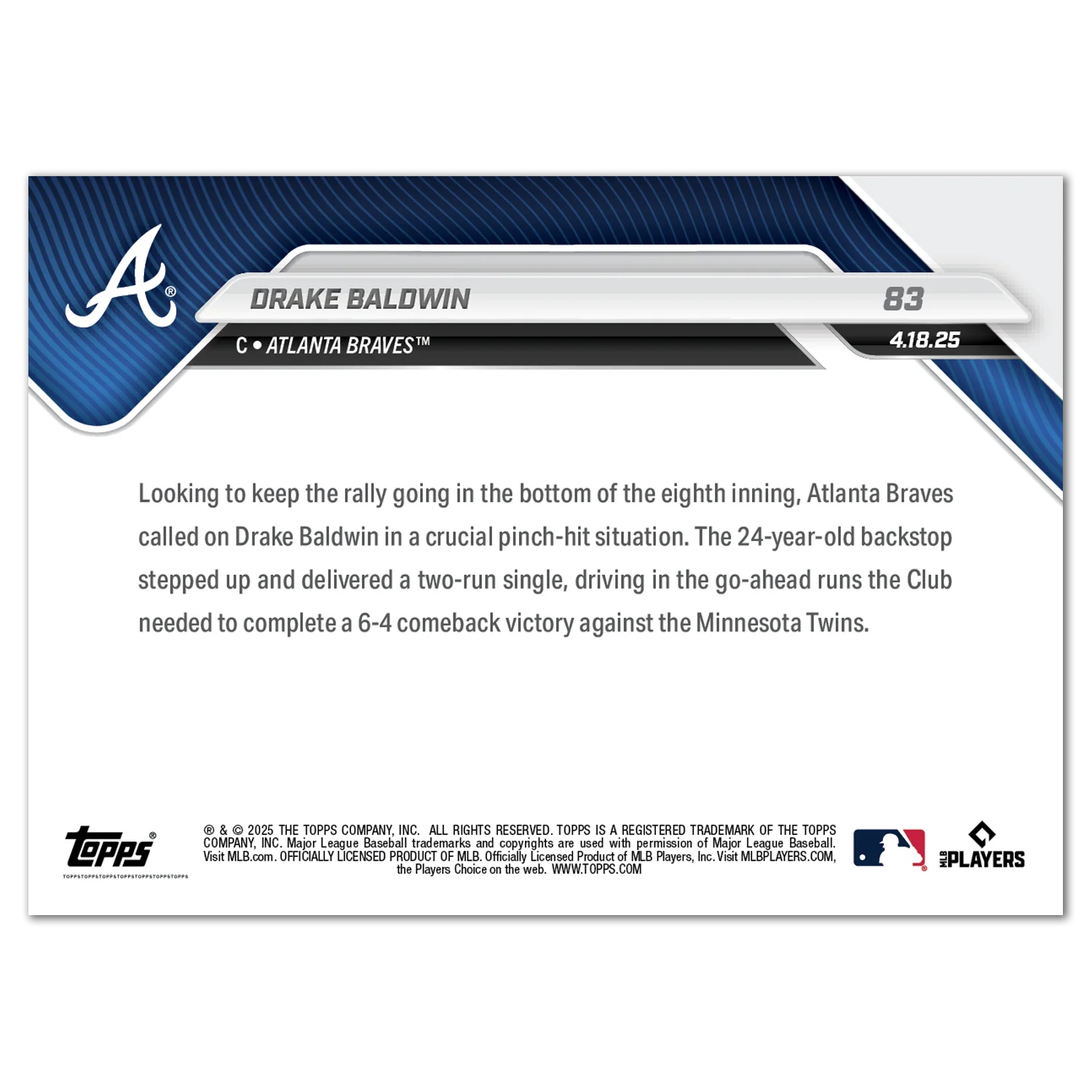 Drake Baldwin - 2025 MLB Topps NOW® - Card 83