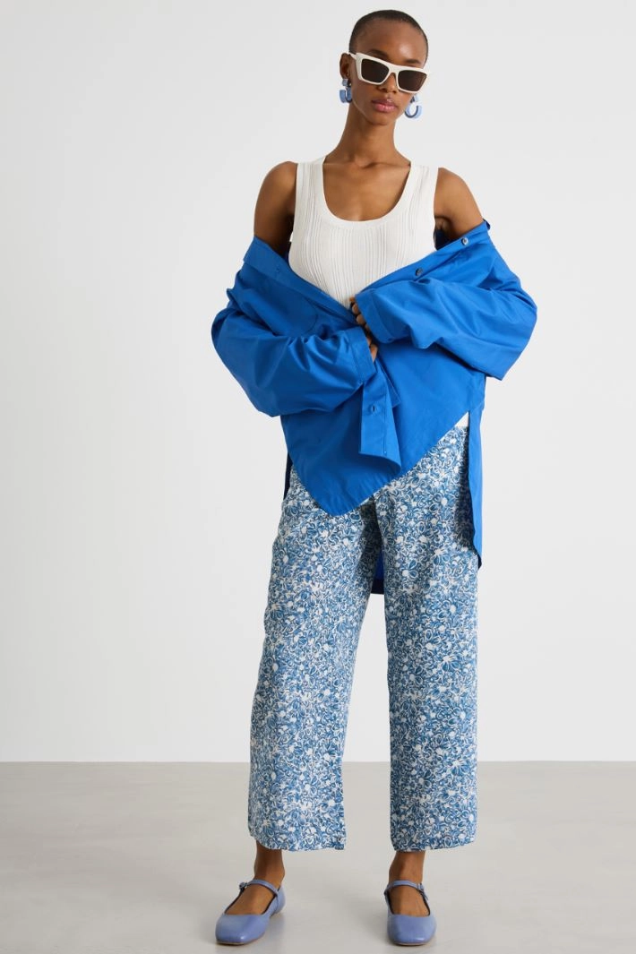 Long cotton poplin shirt - BLUE