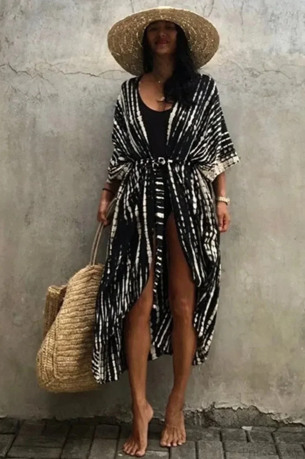 Cotton Rayon Tie-Dye Stripes Boho Kimono Cover up