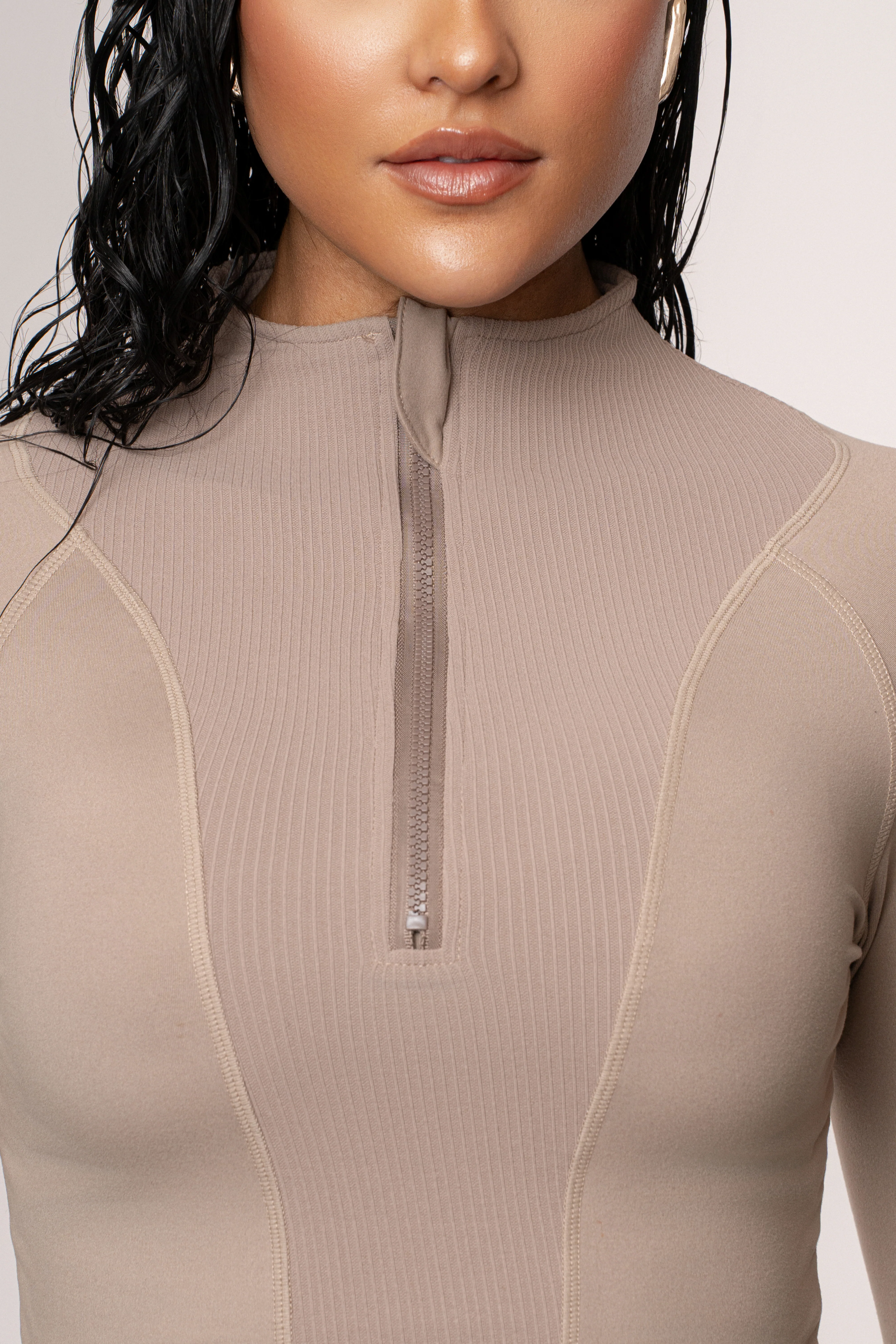 Beige Momentum Ribbed Top