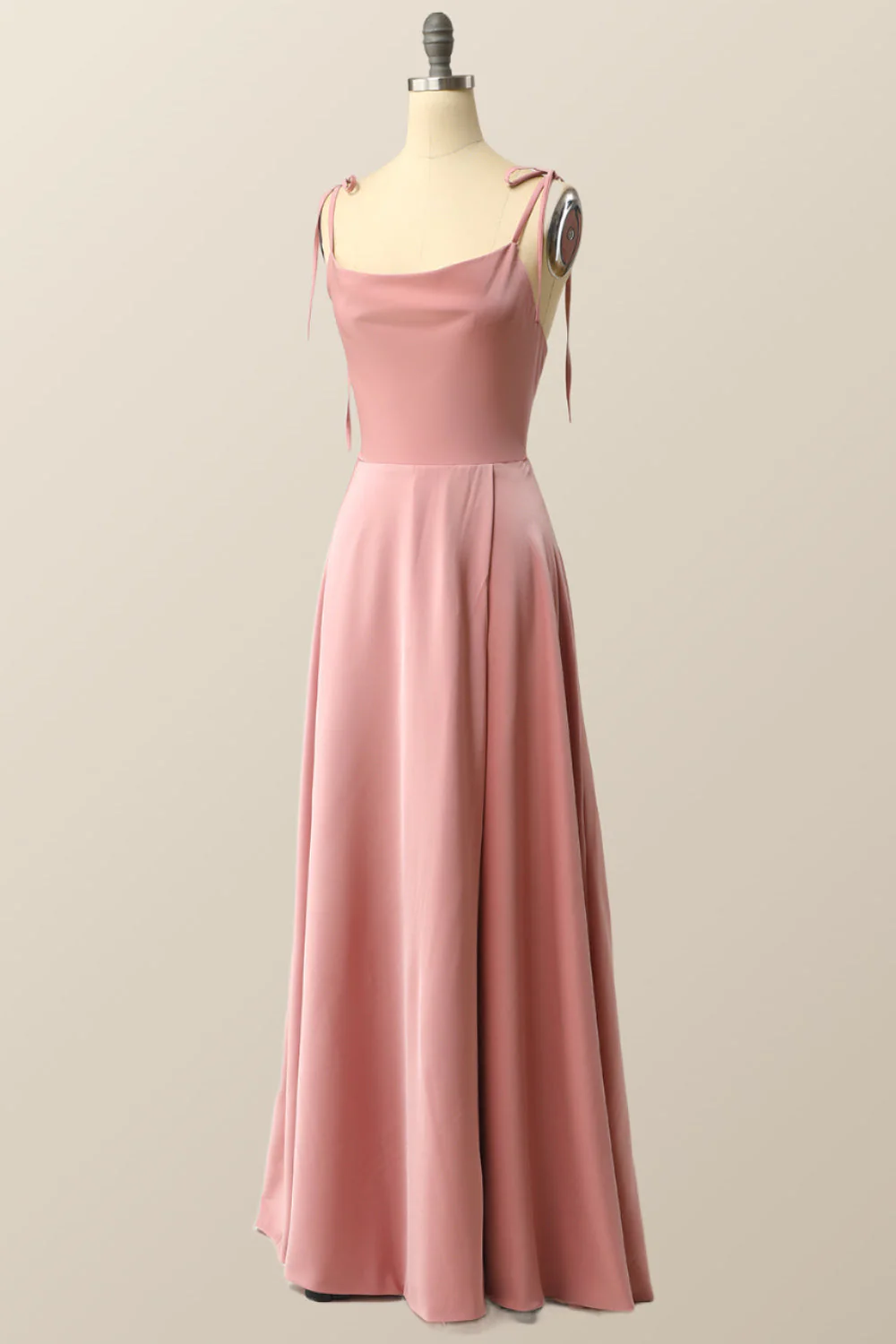 Blush Pink A-line Full Length Long Prom Dress
