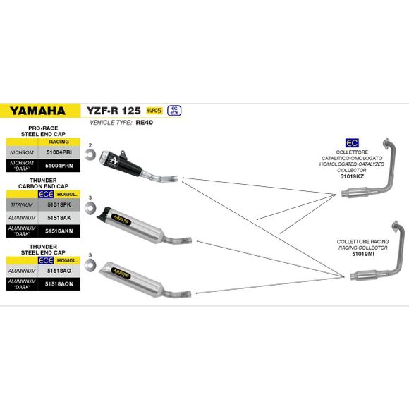 Arrow Racing HeaderYAMAHA 125 YZF -R125 ABS (RE39) - 2021 - 2022Ref: AW0713 / 51019MI