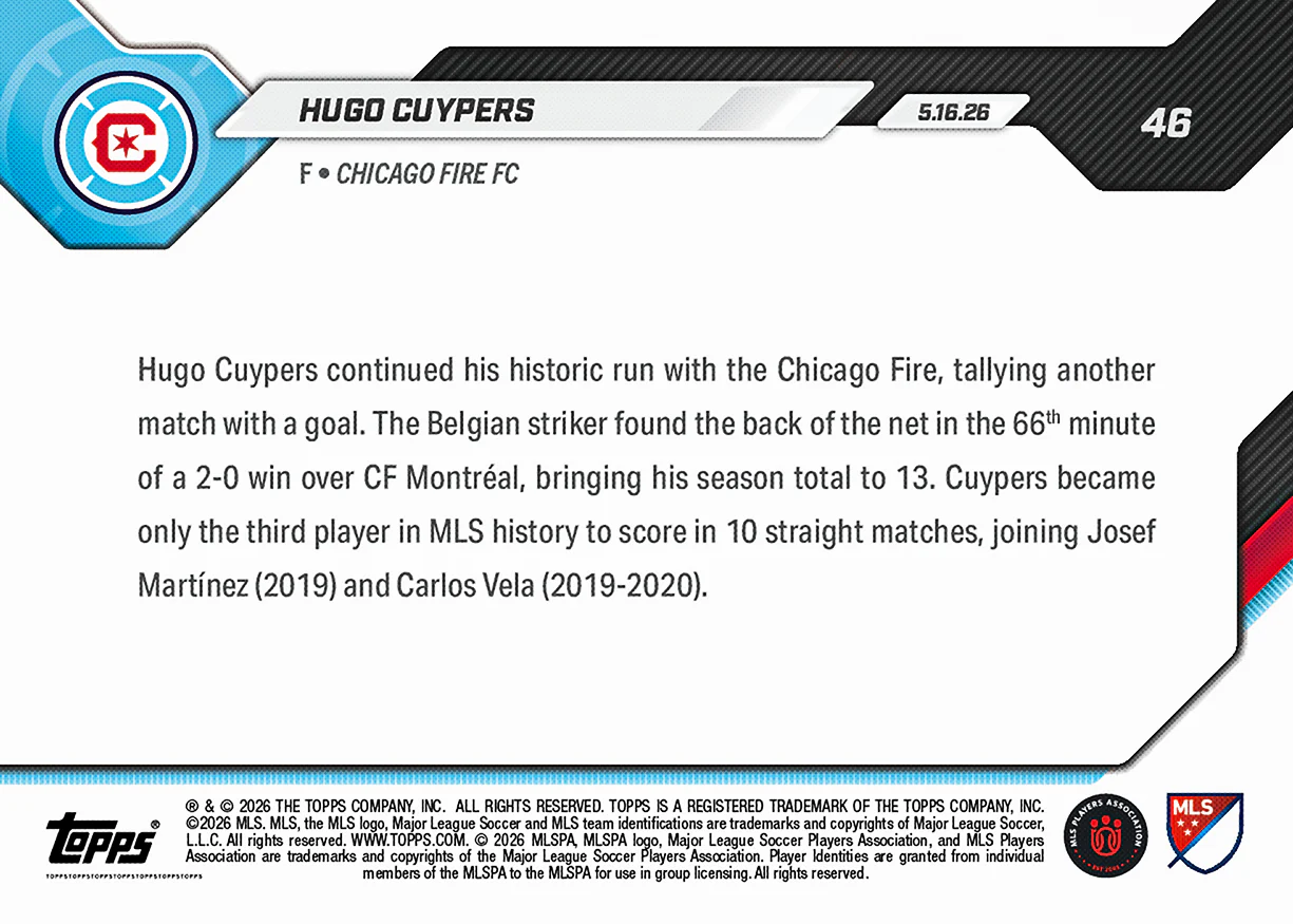 Hugo Cuypers - 2026 MLS Topps NOW® - Card 46 - PR: 216