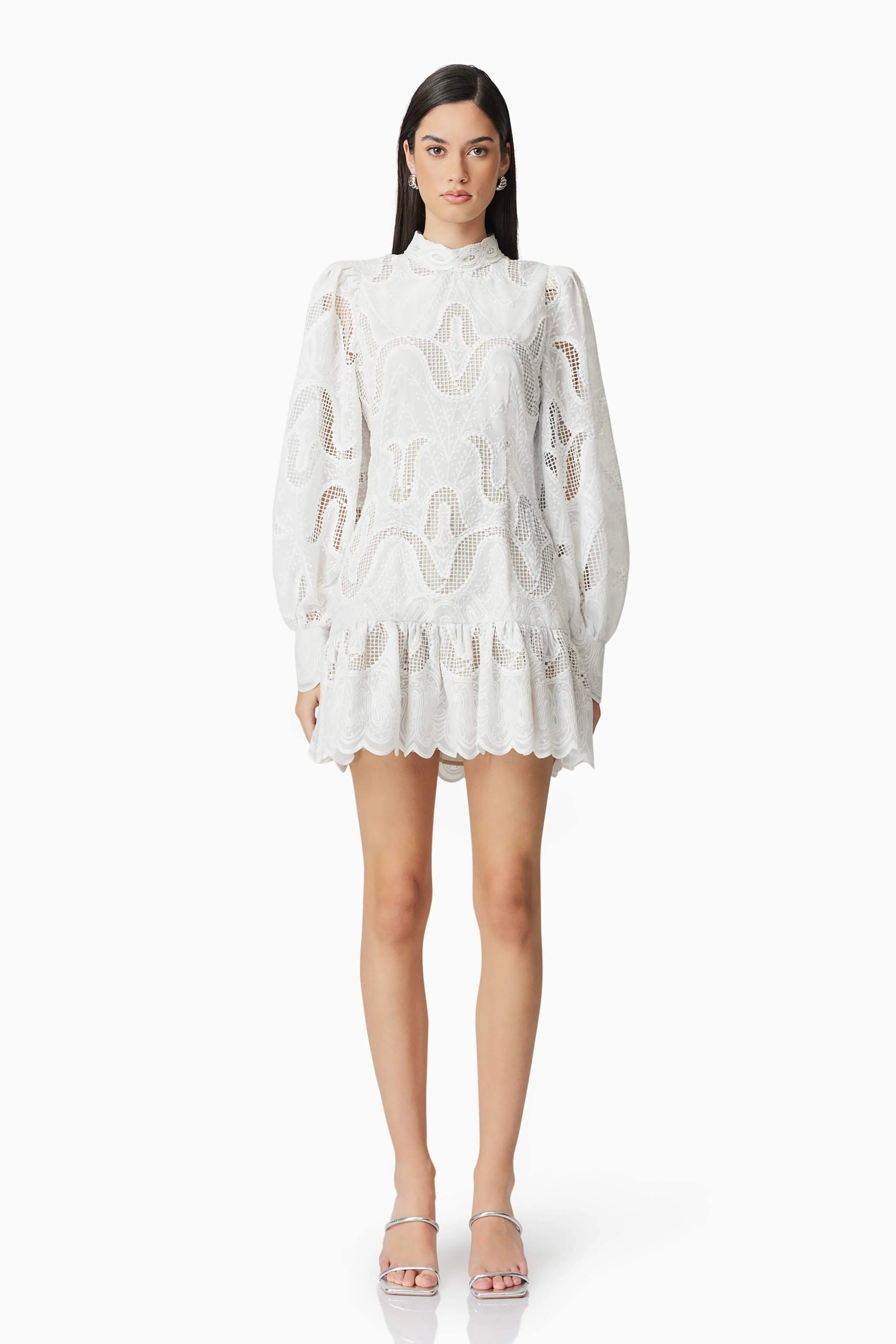 Eliza Long Sleeve Mini Dress in White