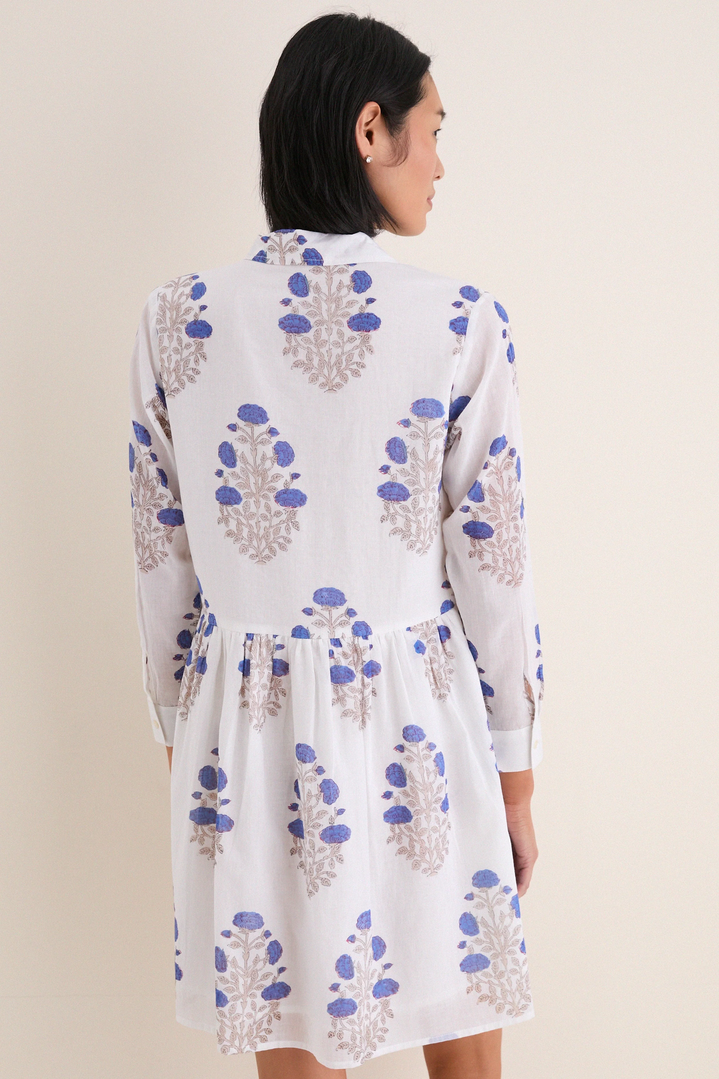Laguna Blue Long Sleeve Mini Shirt Dress