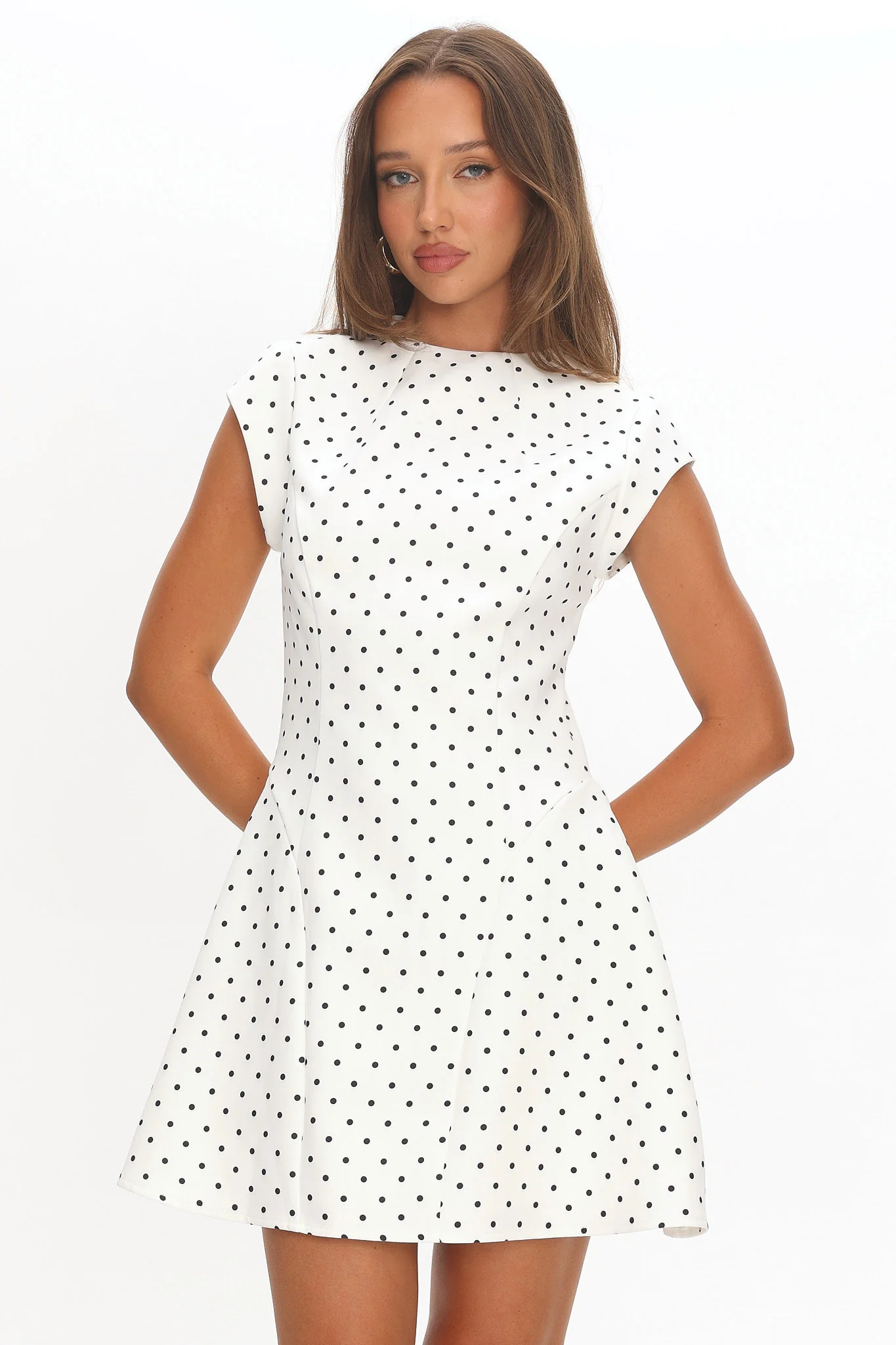 Aristos Cap Sleeve Mini Dress Polka Dot White