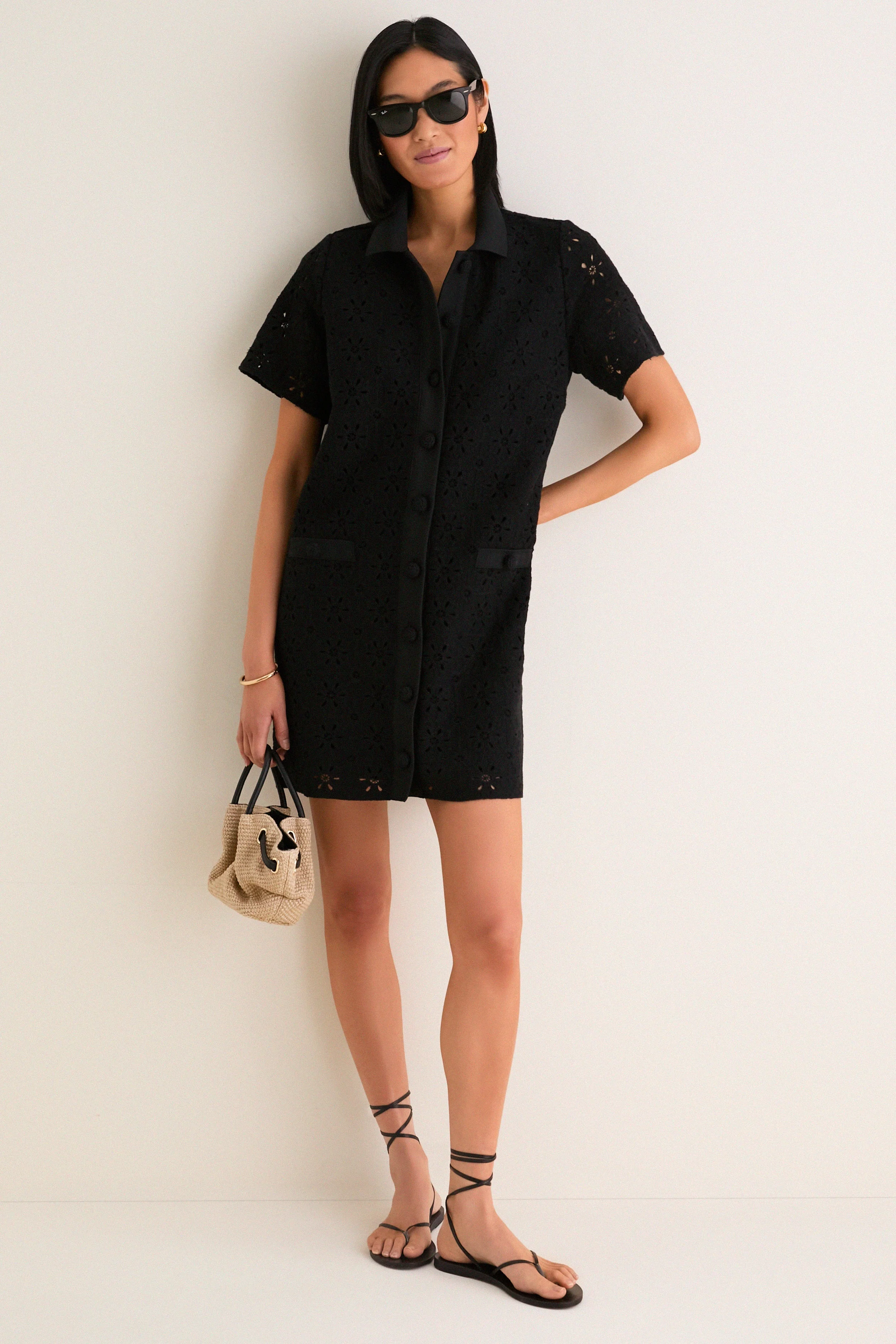 Noir Crochet Tile Jeanine Shift Dress