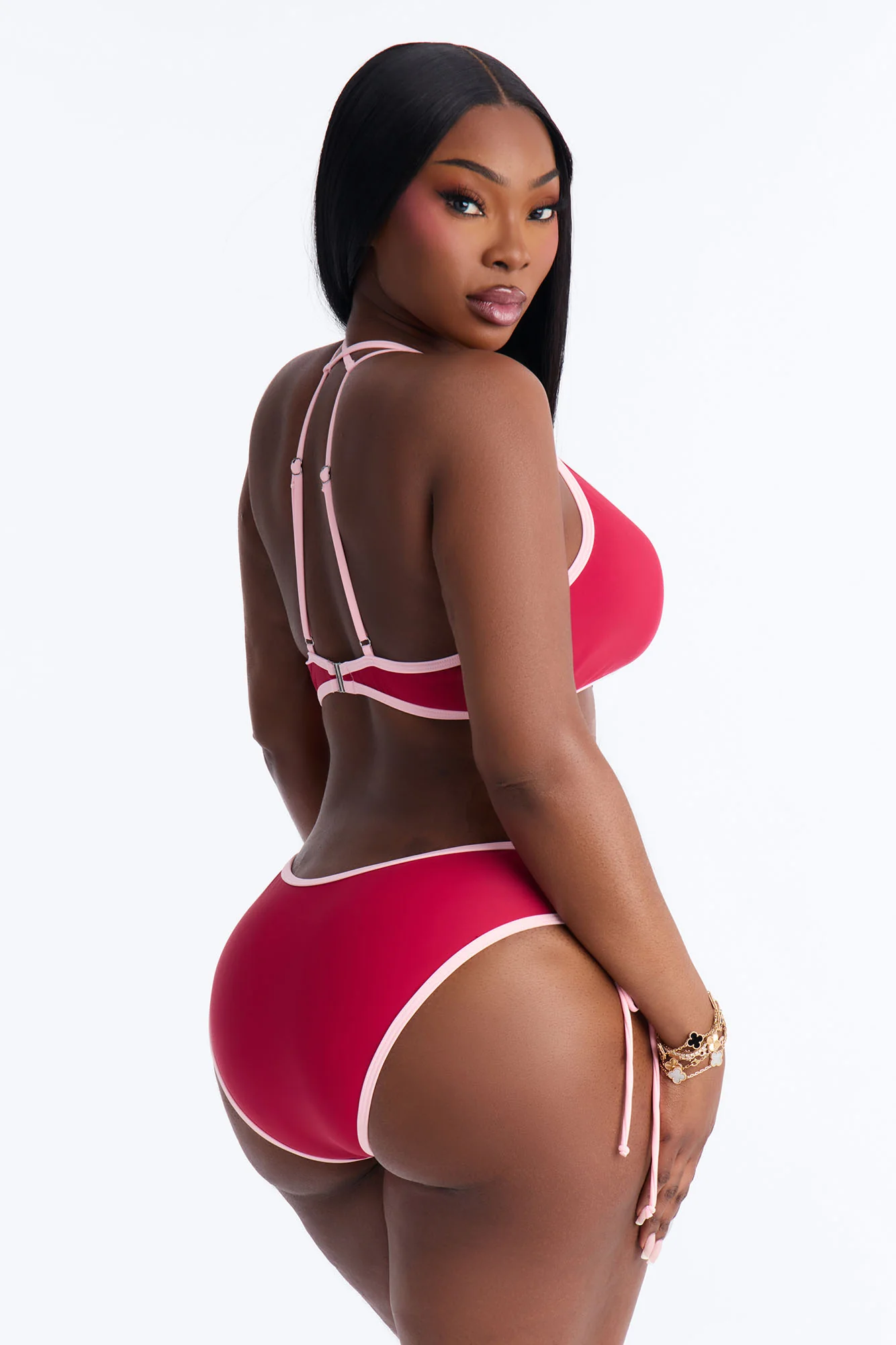 Tropical Tea Underwire Contrast Criss Cross Lace Up 2 Piece Bikini - Burgundy/combo