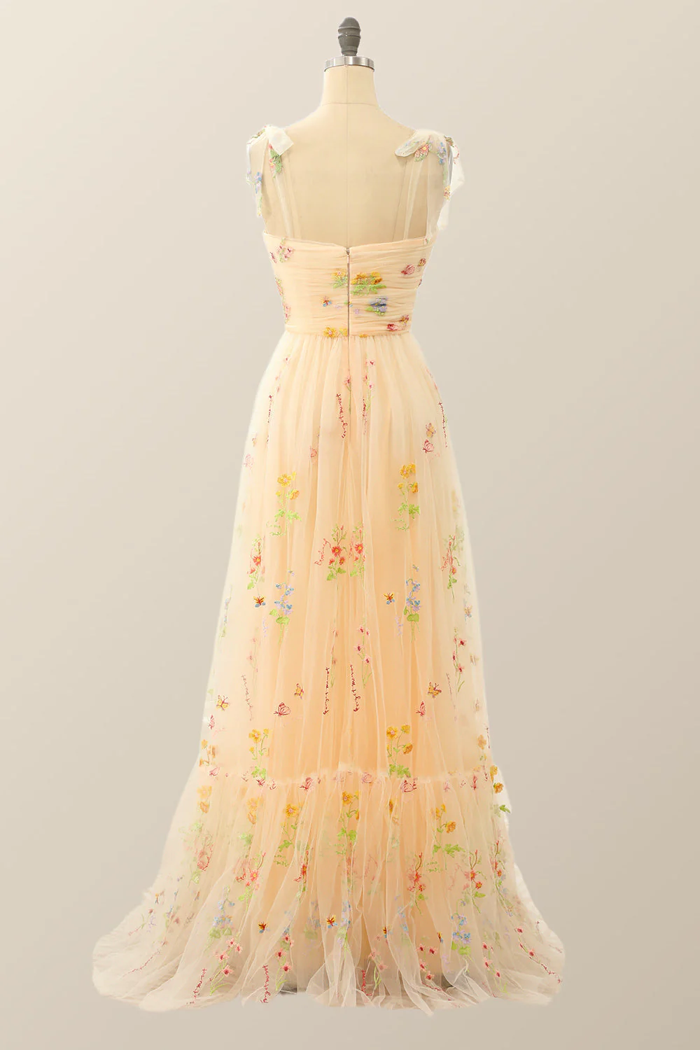 Champagne A-line Embroidered Long Formal Gown