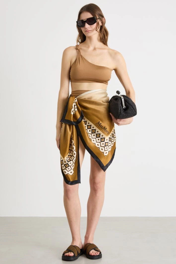 One-shoulder swim top in lustrous jersey - CAMEL