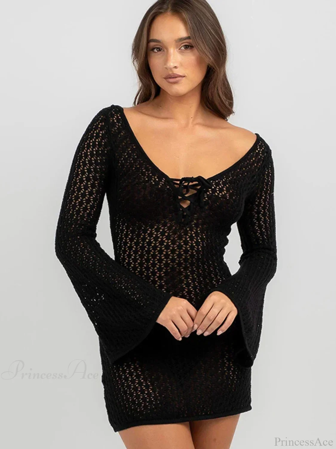 Solid Lace Up Bikini Cover Up