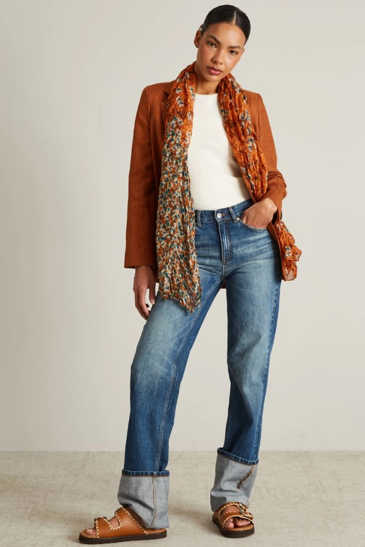 Embossed scarf with all-over print - ORANGE