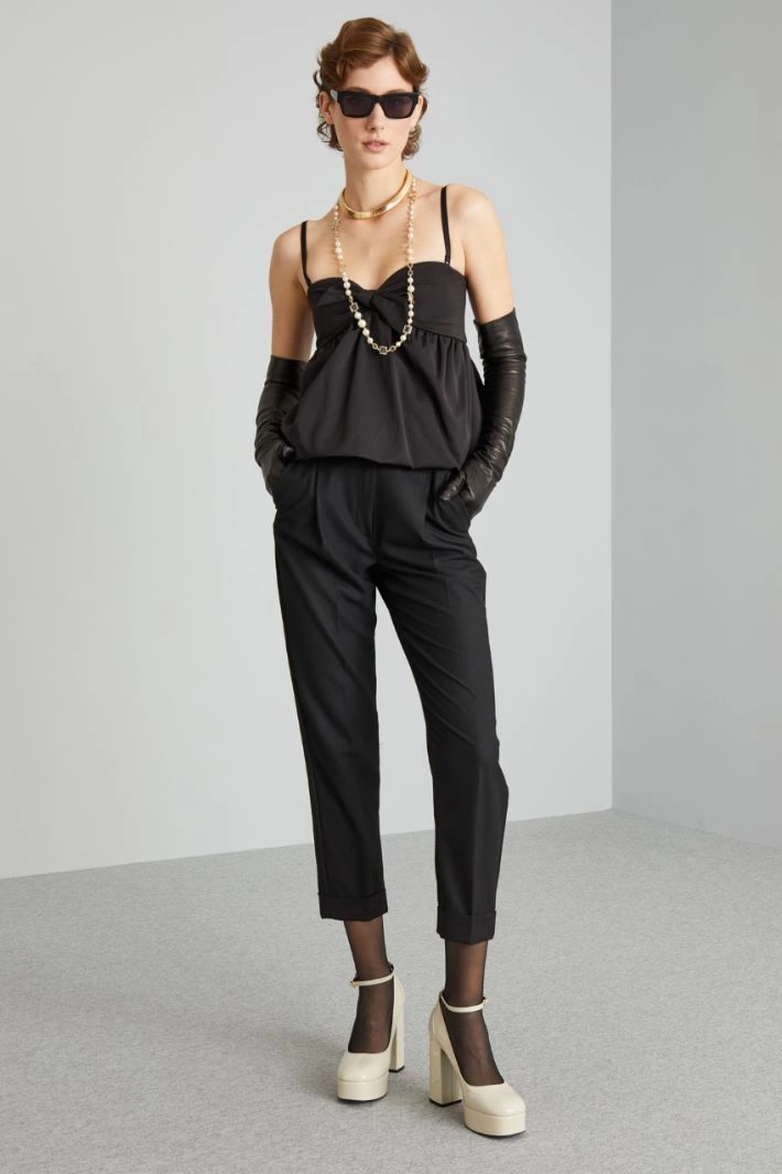 Bow-embellished ottoman top - BLACK