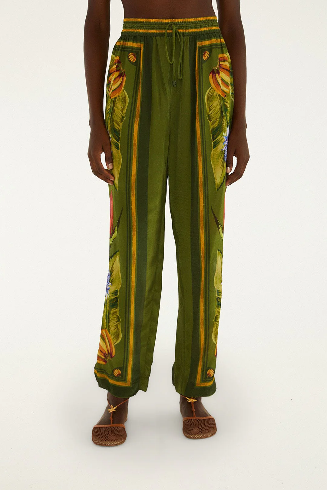 Green Tropical Scarf Pants