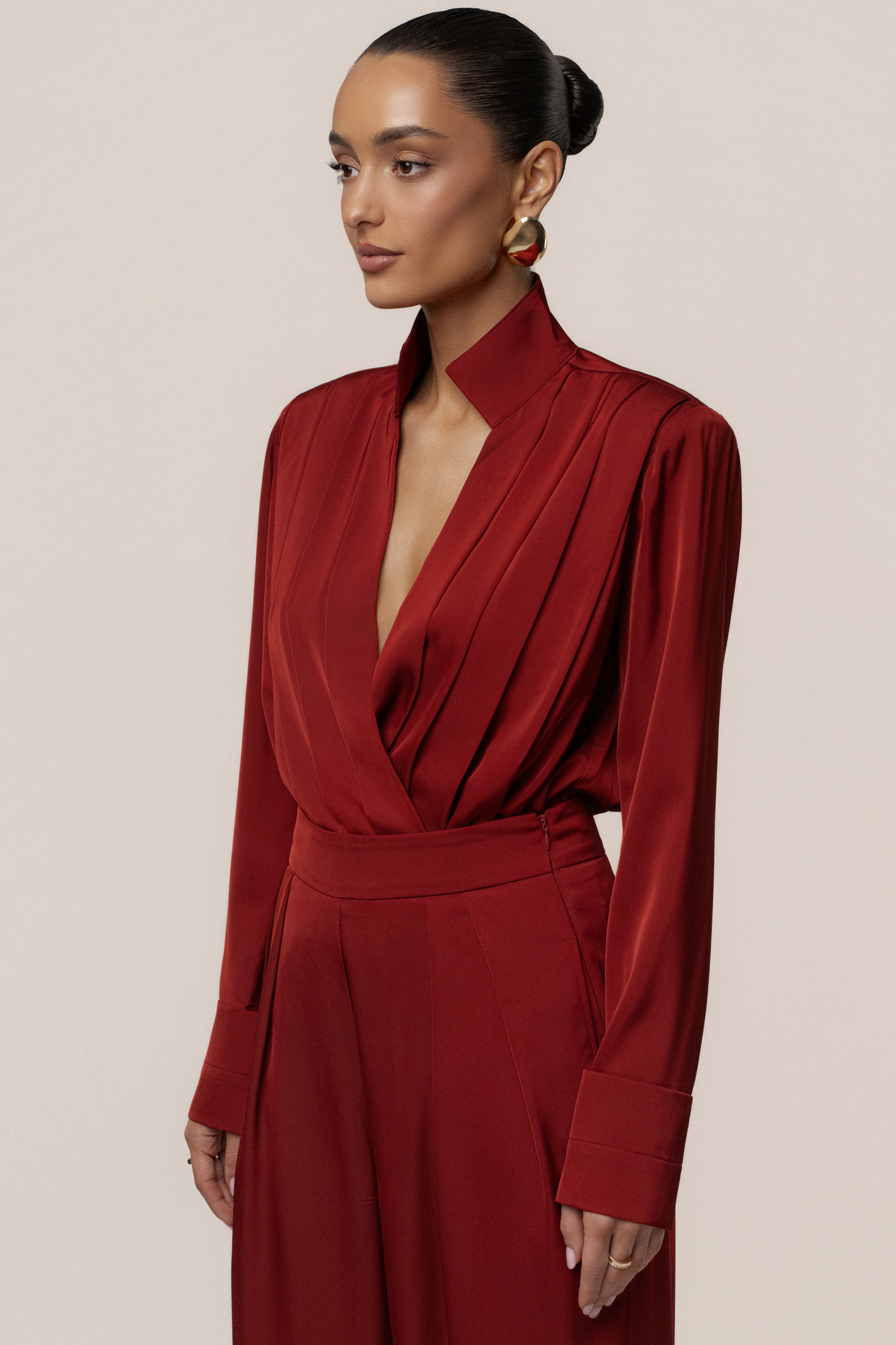 Burgundy Visionary Pleated Bodysuit