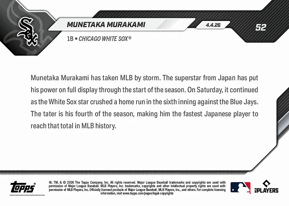 Munetaka Murakami - 2026 MLB Topps NOW® - Card 52 - PR: 5138