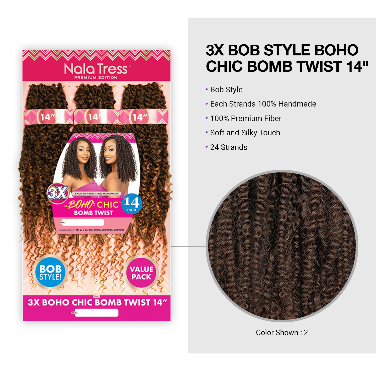 Janet Collection Crochet Braids Nala Tress 3X Bob Style Boho Chic Bomb Twist 14