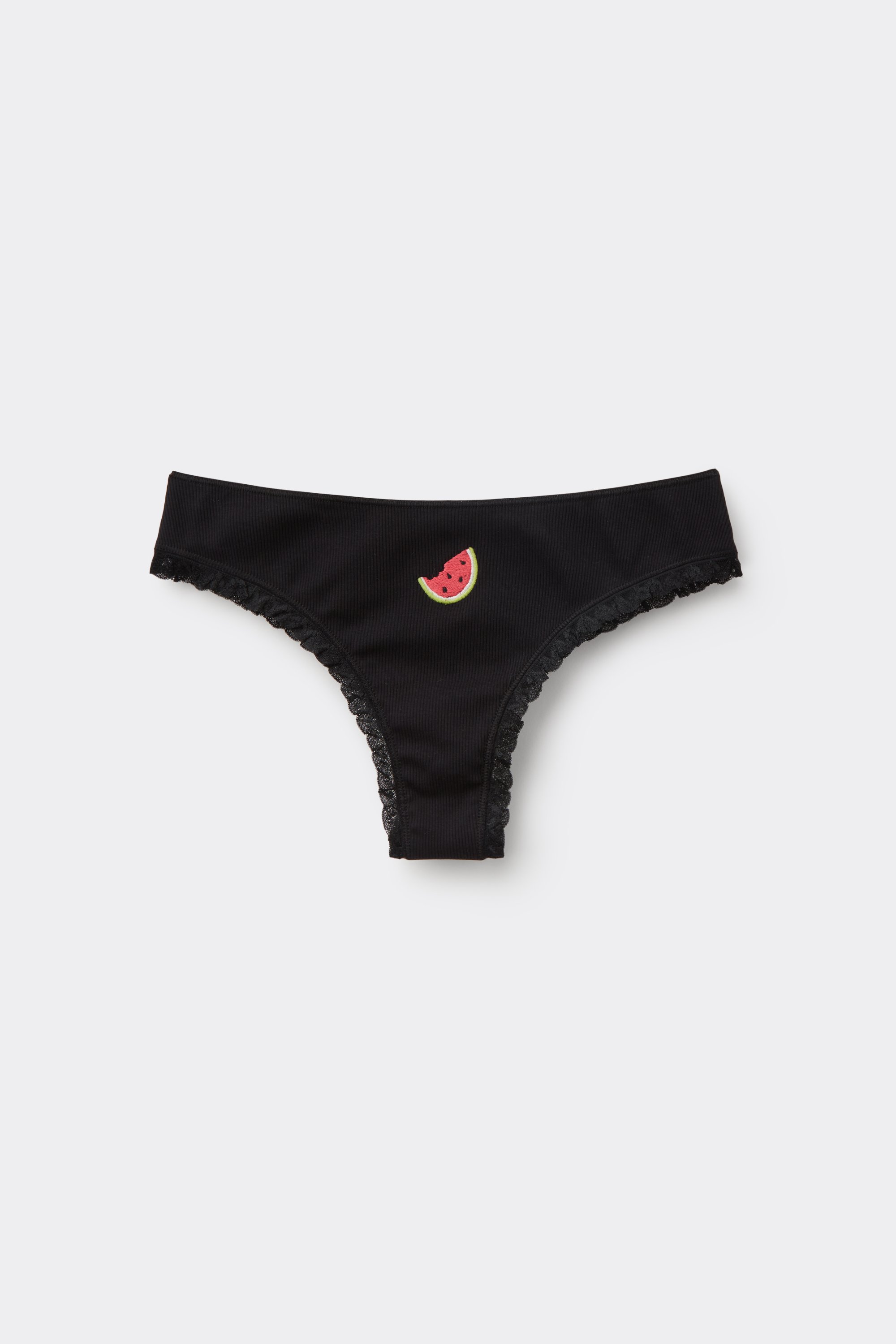 Ribbed Cotton Brazilian Briefs with Embroidery