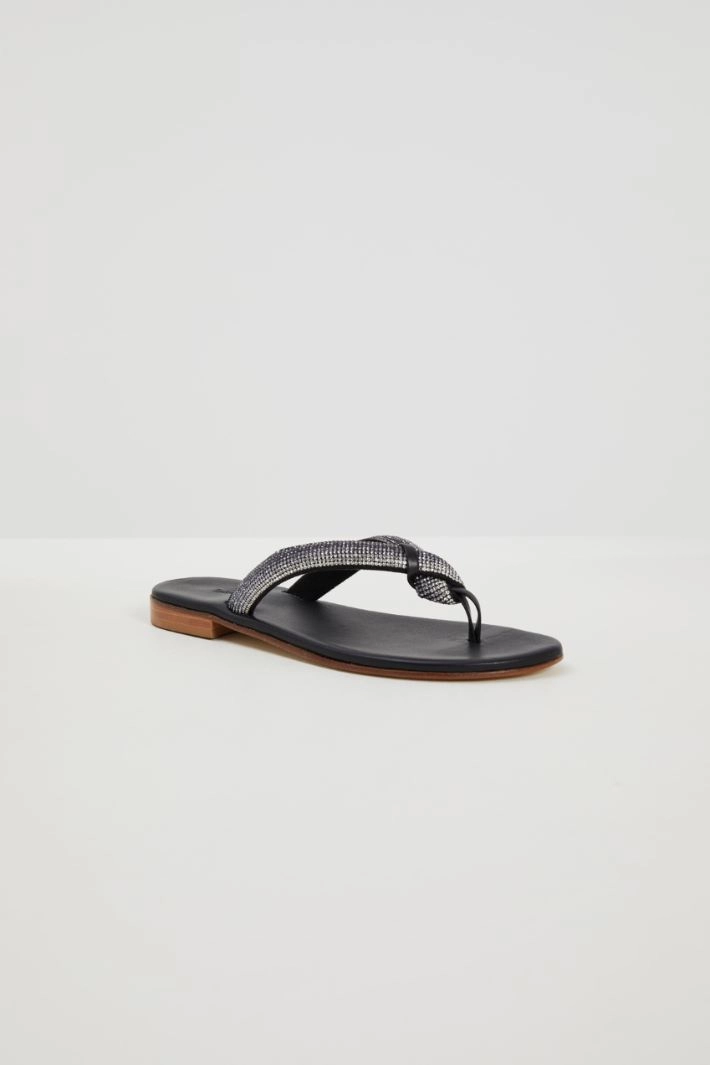 Flip-flops with micro rhinestones - BLACK SILVER