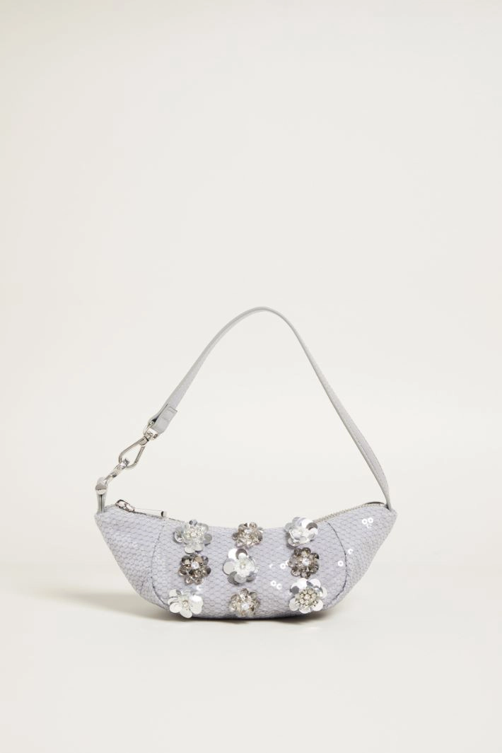 Mini bag with embroidered flowers - SILVER