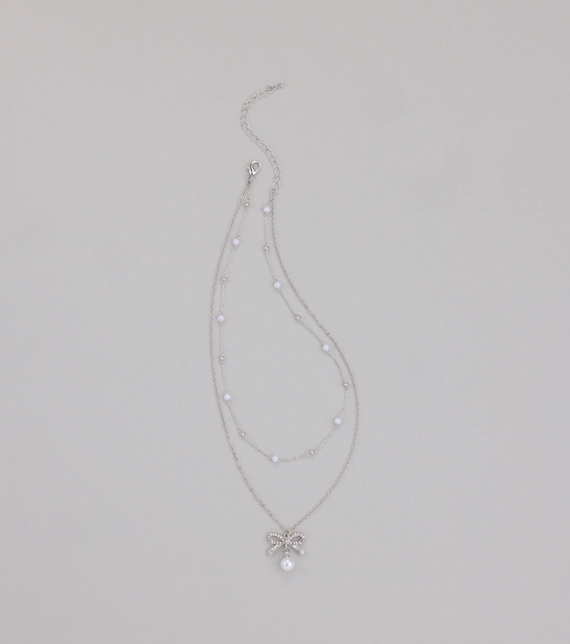 Sweet Trend Bow Pearl Layered Necklace