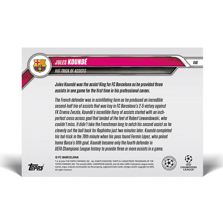 Jules Koundé - Hat-trick of assists - 24/25 UCC Topps NOW® Card 46