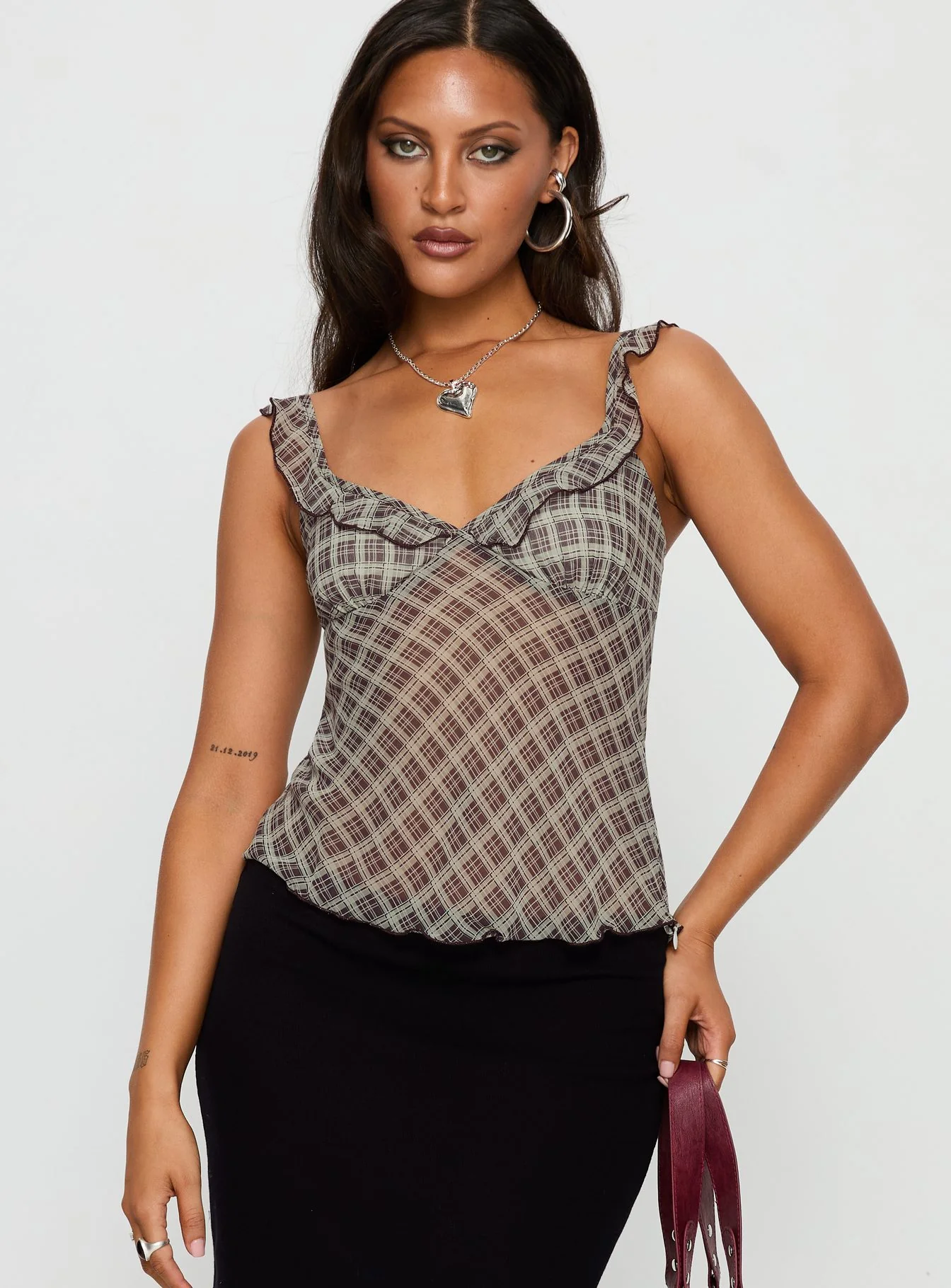 Zayliah Frill Detail Top Wine Check