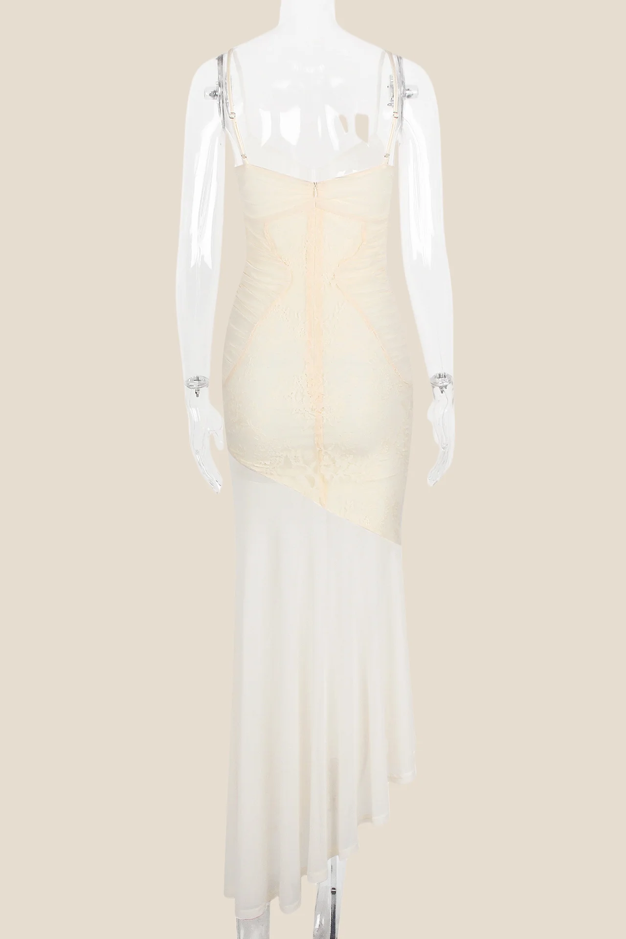 Cream Lace Chiffon Patchwork Irregular Long Dress