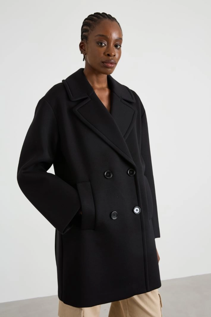 Compact jersey pea coat - BLACK
