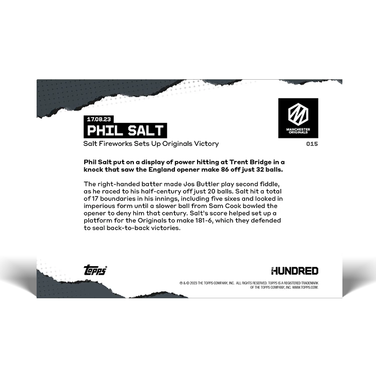 Salt Fireworks Sets Up Originals Victory - THE HUNDRED TOPPS NOW® UK Card #15