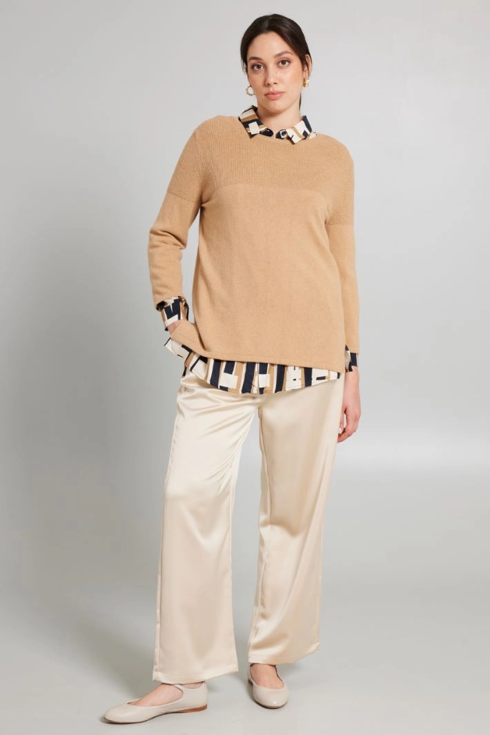 Sweater with lurex yoke - CAMEL