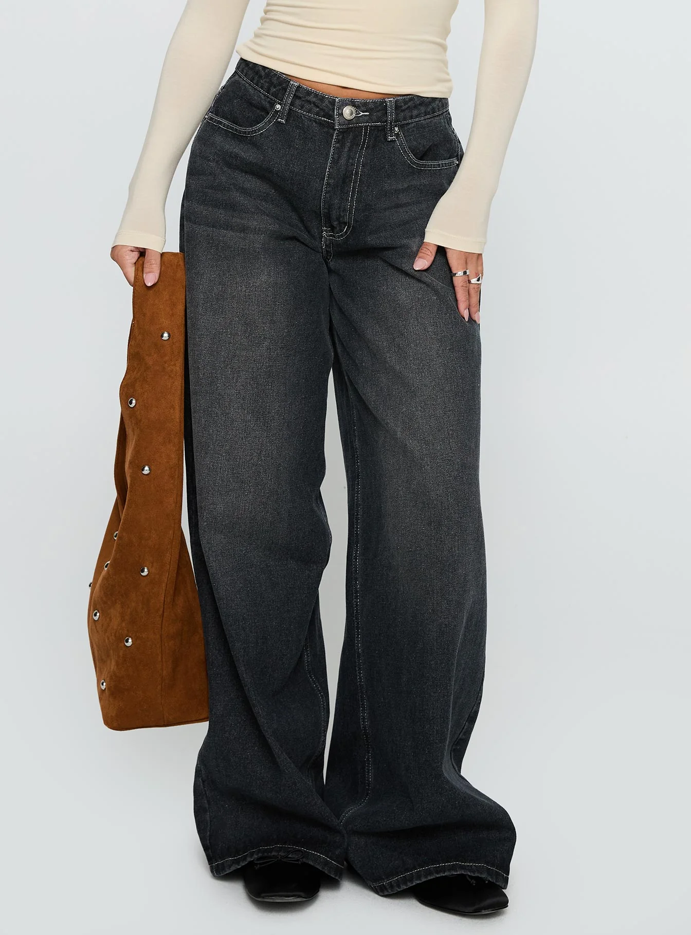 Naylor Mid Rise Wide Leg Jeans Grey Wash