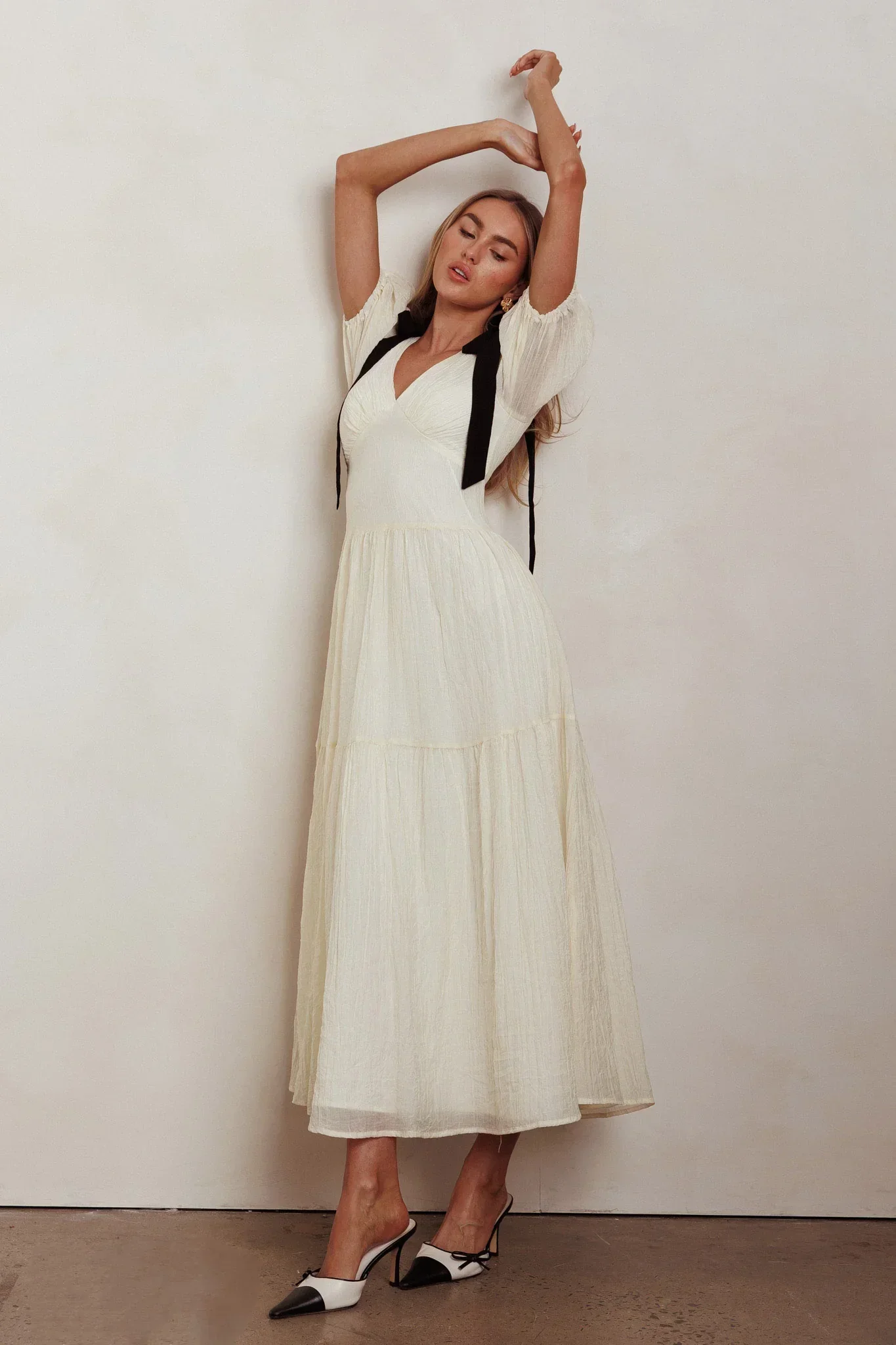 Sinta Bow Shoulder Puff Sleeve Maxi Dress Cream