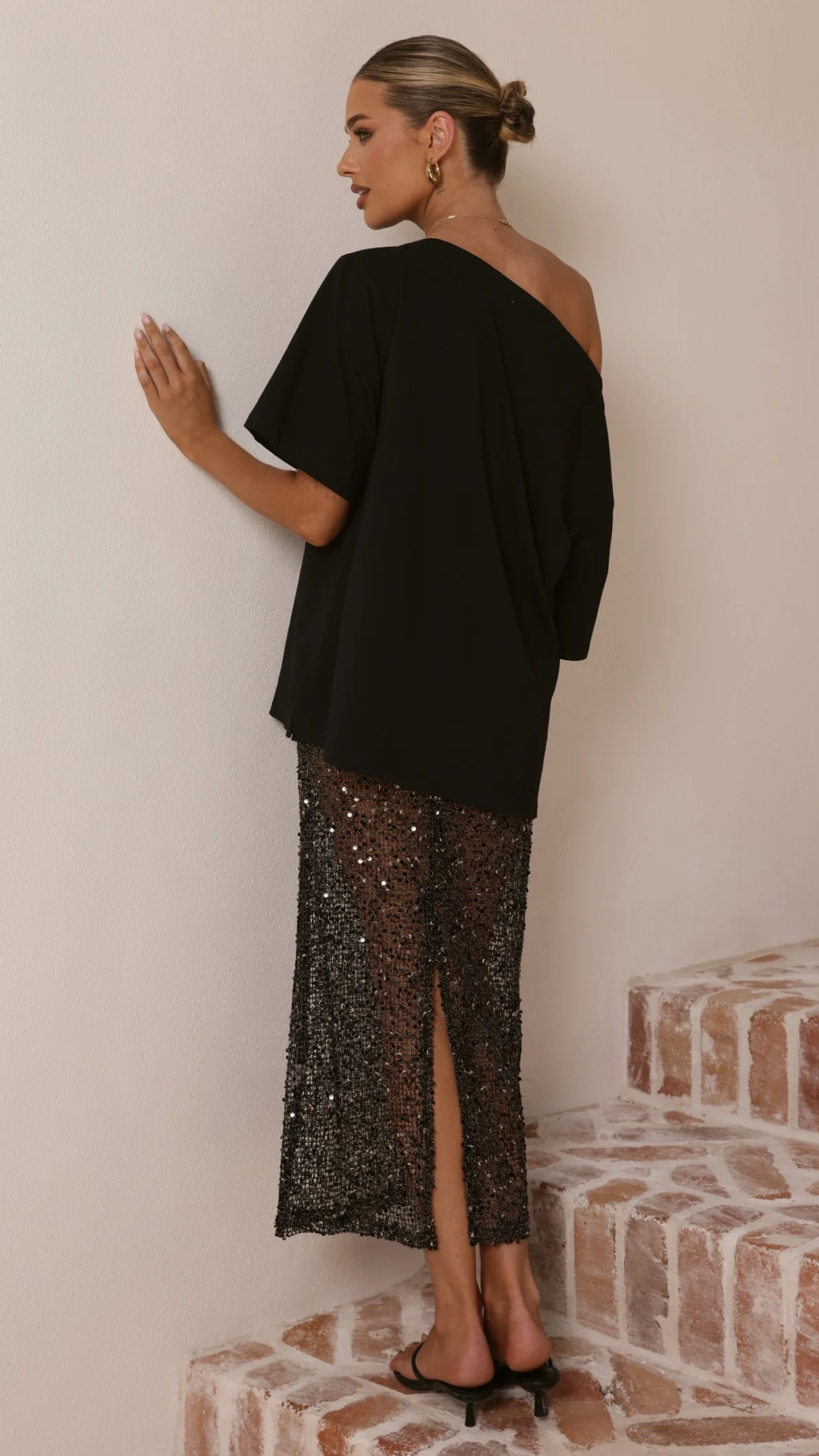 Verlo Sequins Maxi Skirt - Black