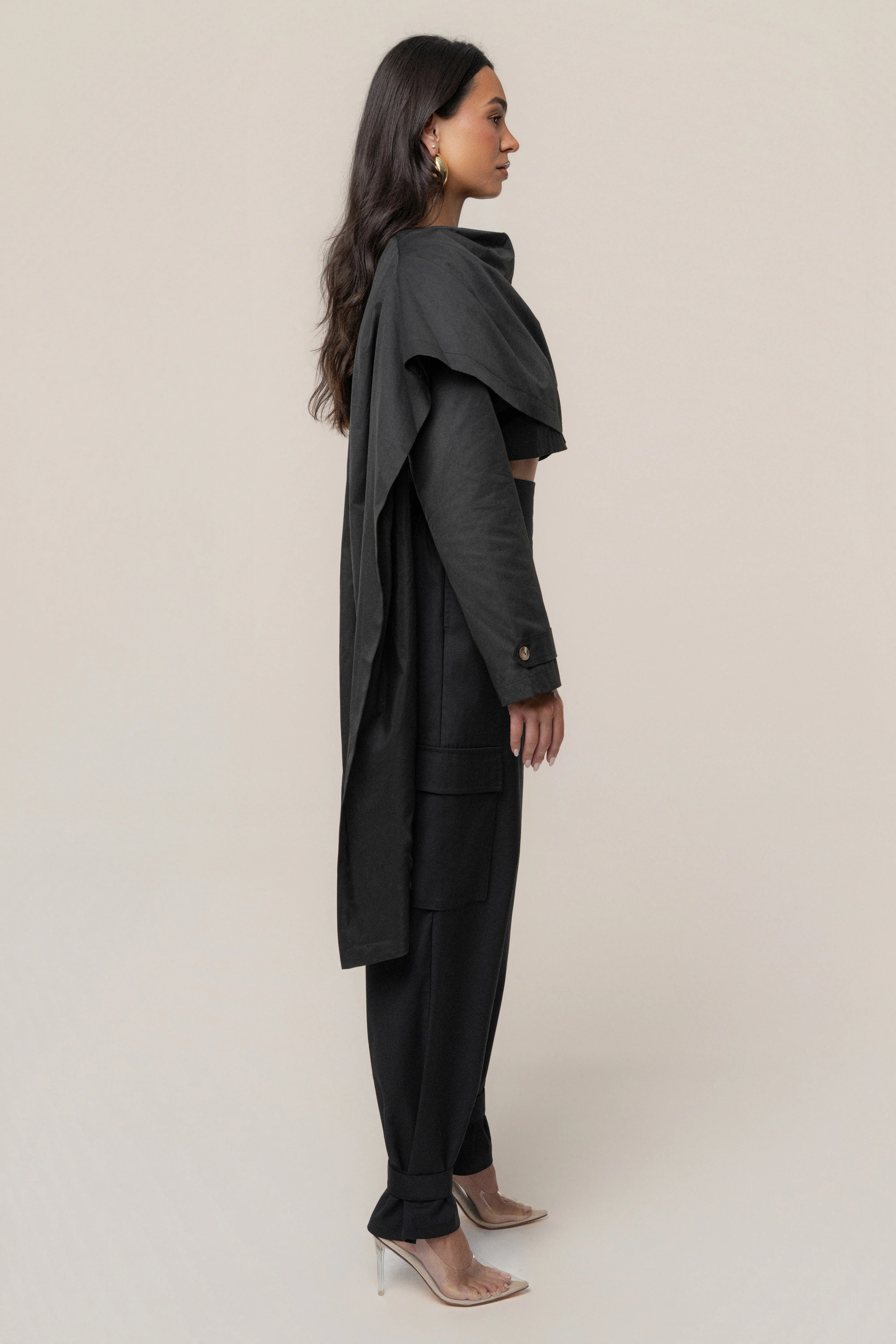 Black Autumn Flow Cargo Pants