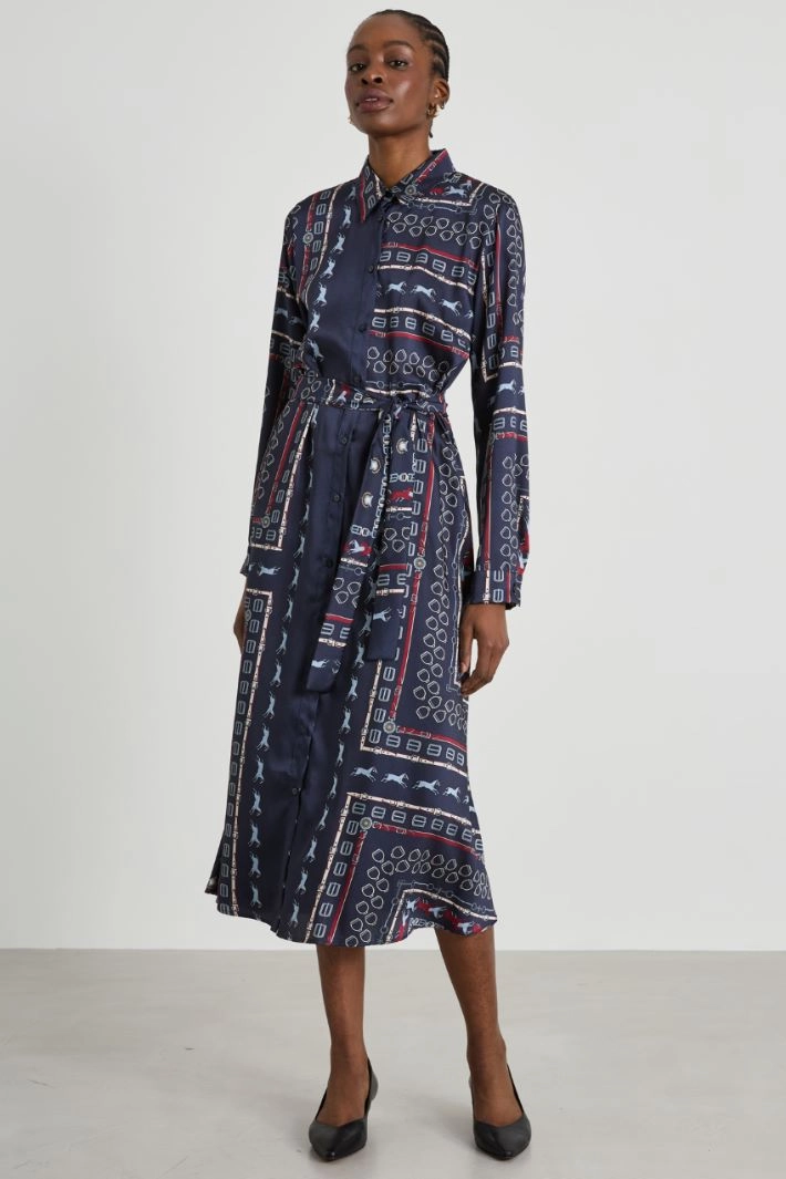 Belted twill shirt dress - BLUE