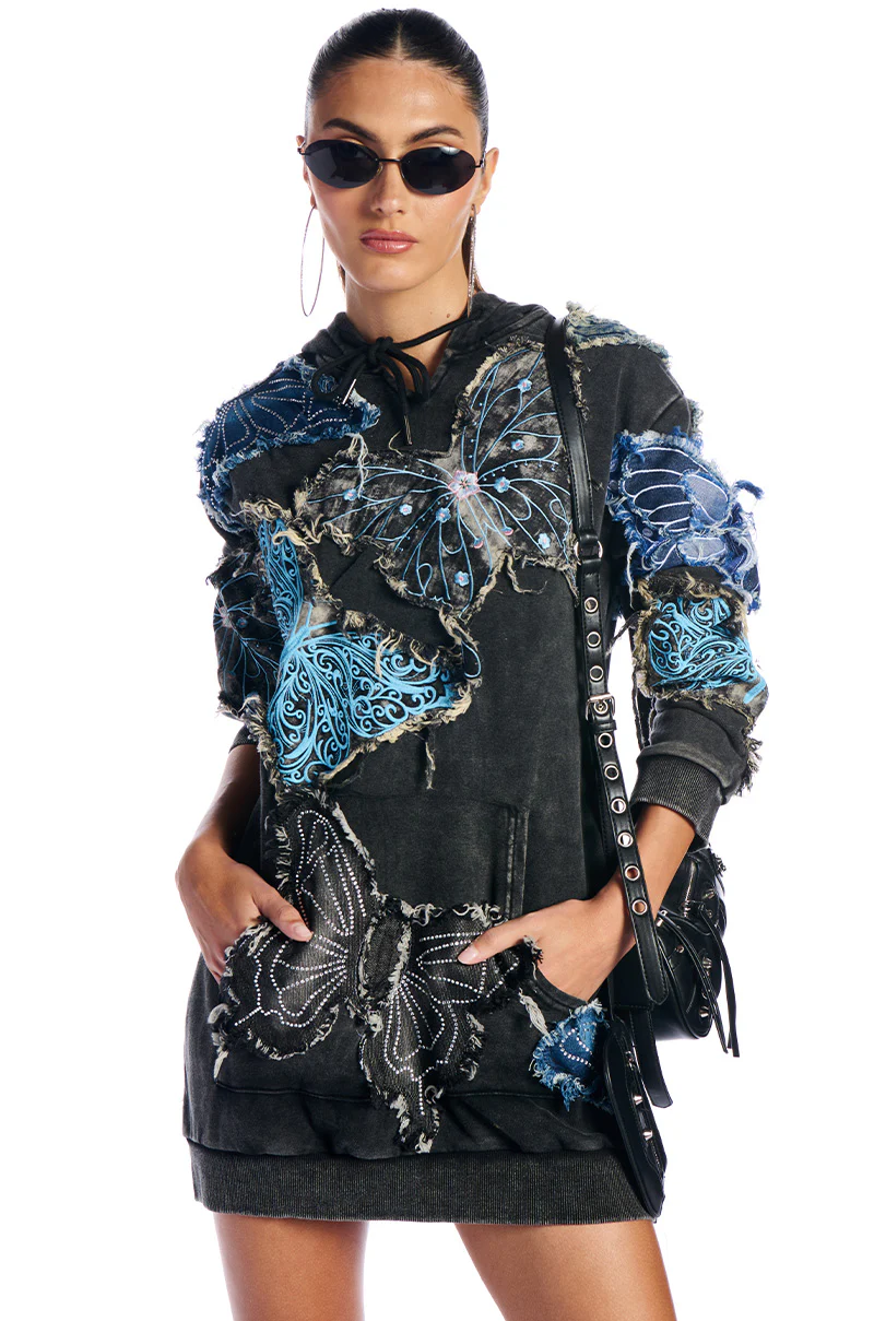 Rosie Butterfly Denim Patch Sweatshirt Dress