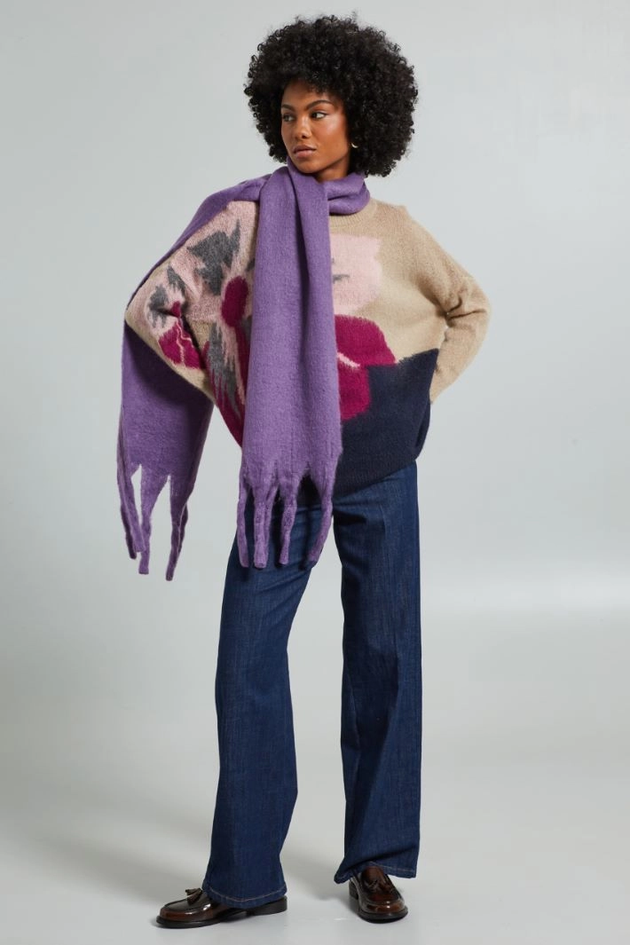Brushed scarf with fringes - PURPLE