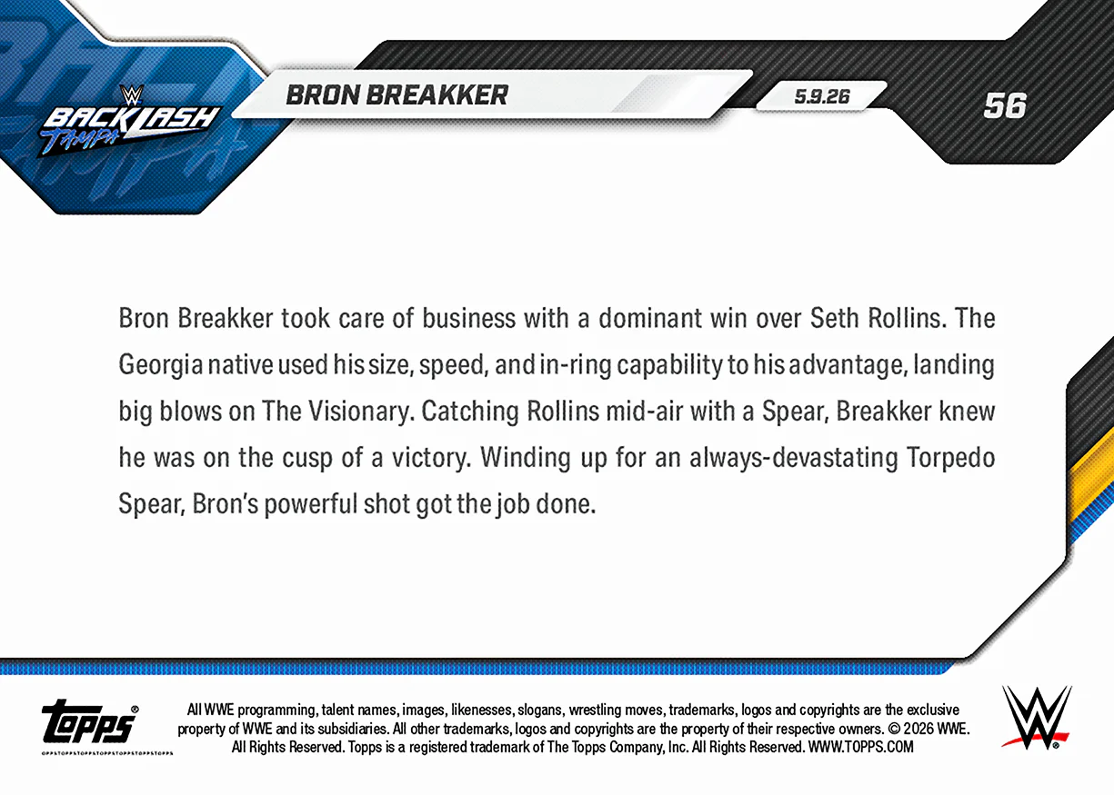 Bron Breakker - 2026 WWE Topps NOW® - Card 56 - PR: 600