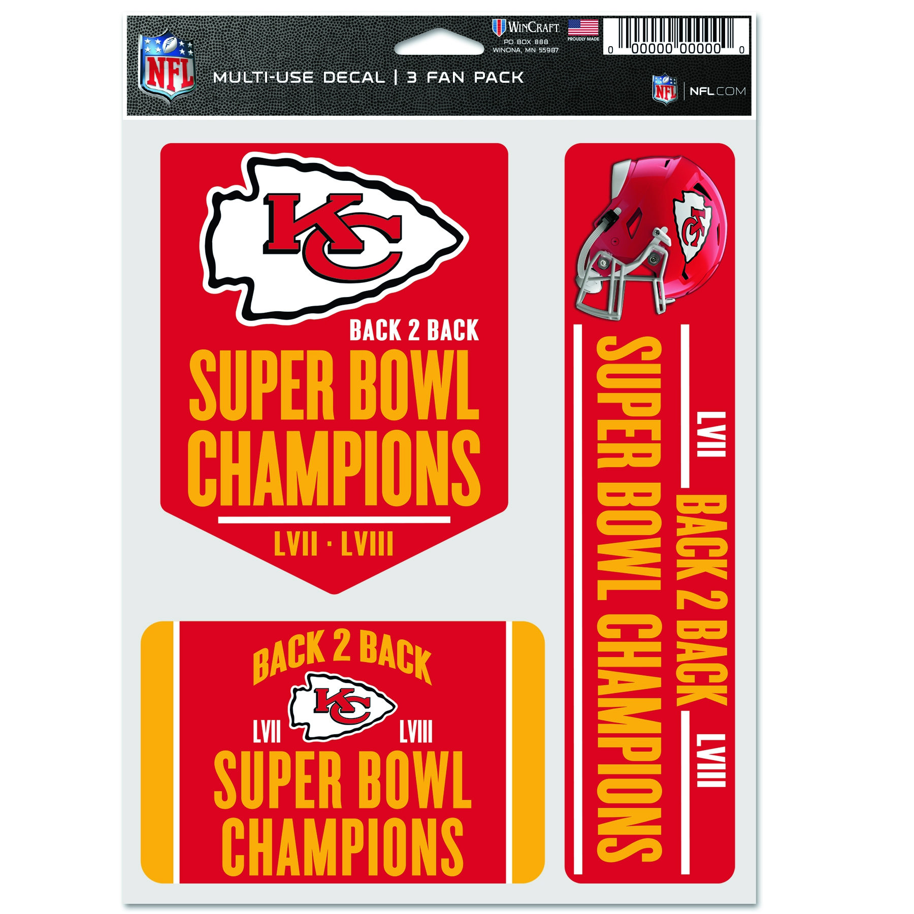 Kansas City Chiefs Super Bowl LVIII Champions NFL Decals Set (3 Pcs.)