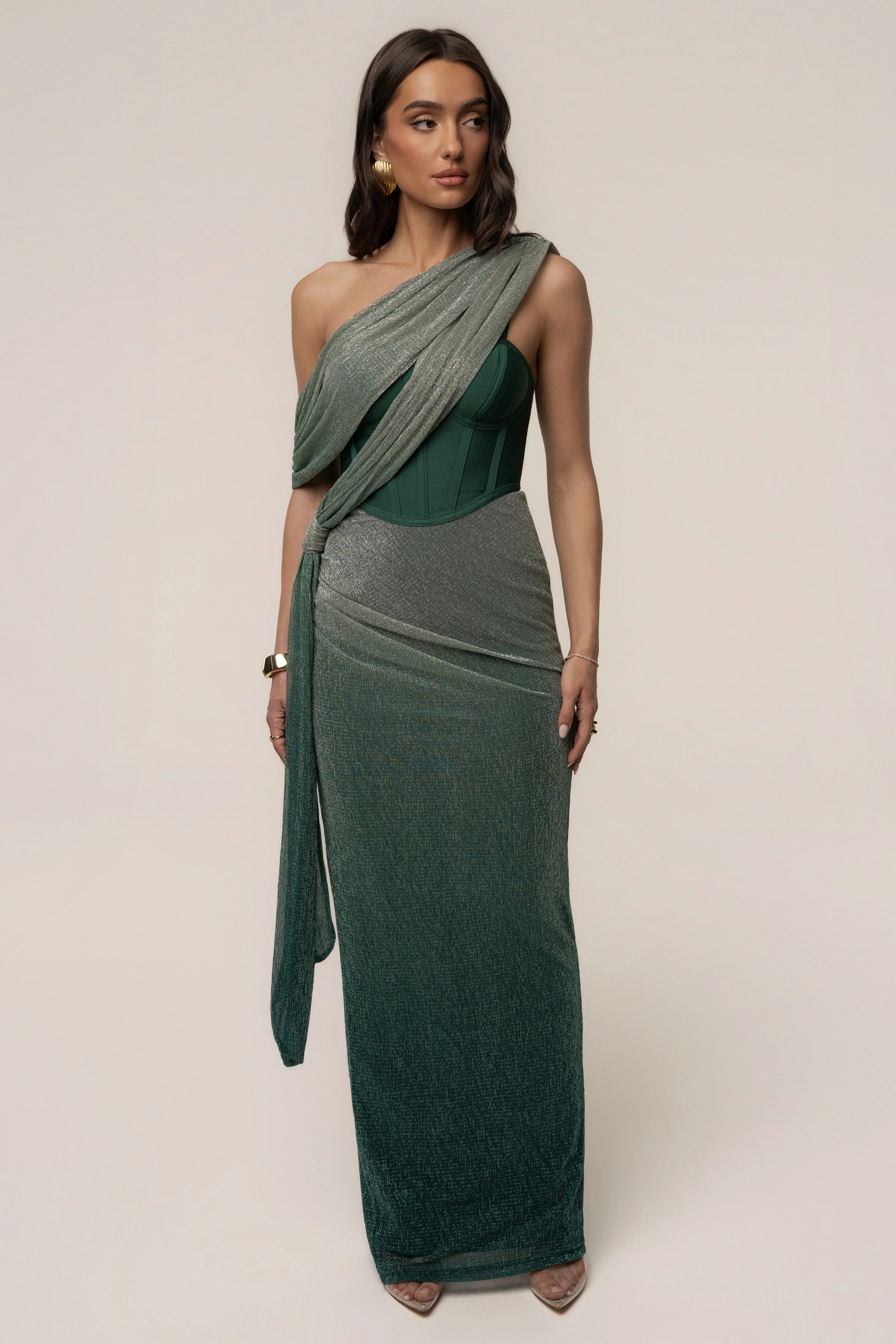 Green Celestina Draped Maxi Dress