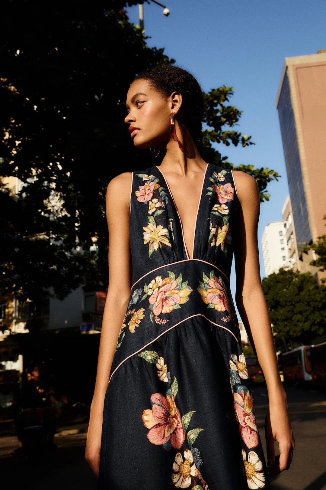 Dark Blue Maira Floral Midi Dress