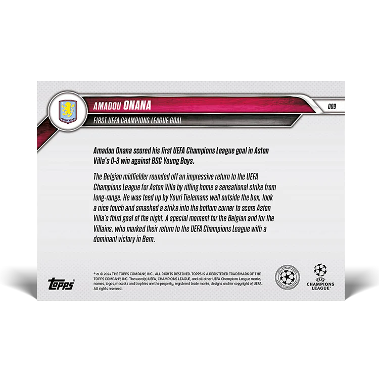 Amadou Onana - First UEFA Champions League goal - 24/25 UCC TOPPS NOW® Card 9