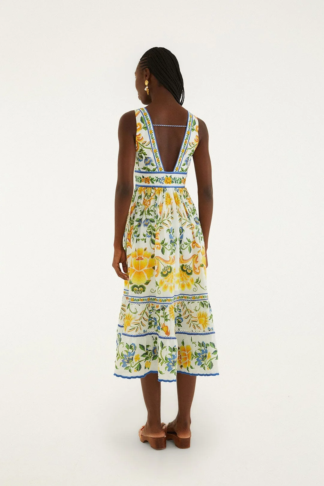 Off-White Emily Floral Tapestry Rope Ties Midi Dress