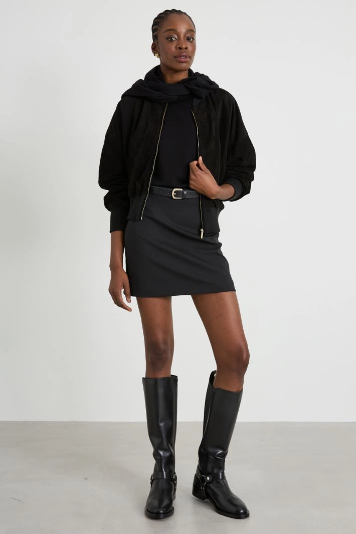 Suede cropped bomber jacket - BLACK